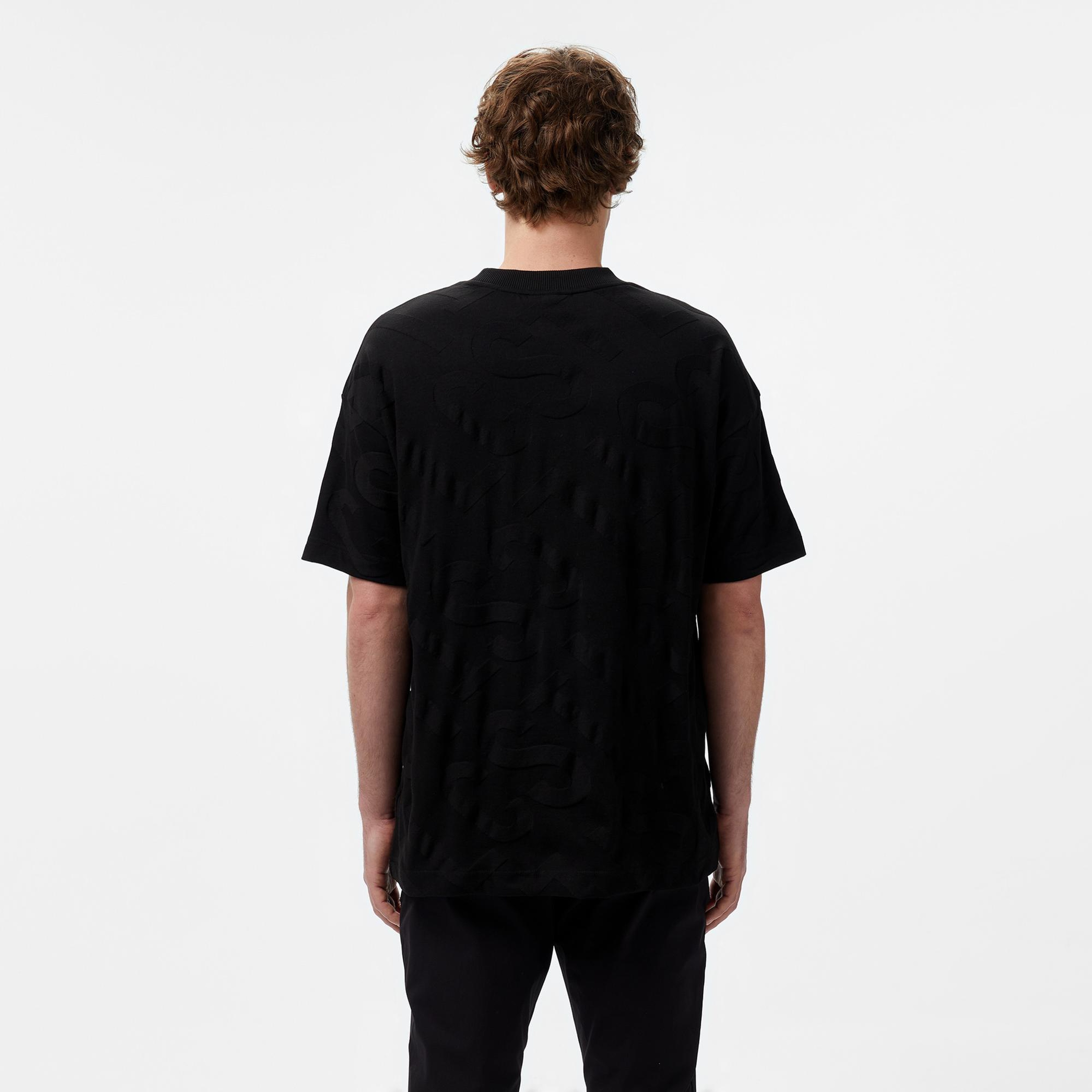 Lacoste Erkek Bisiklet Yaka Desenli Siyah T-Shirt