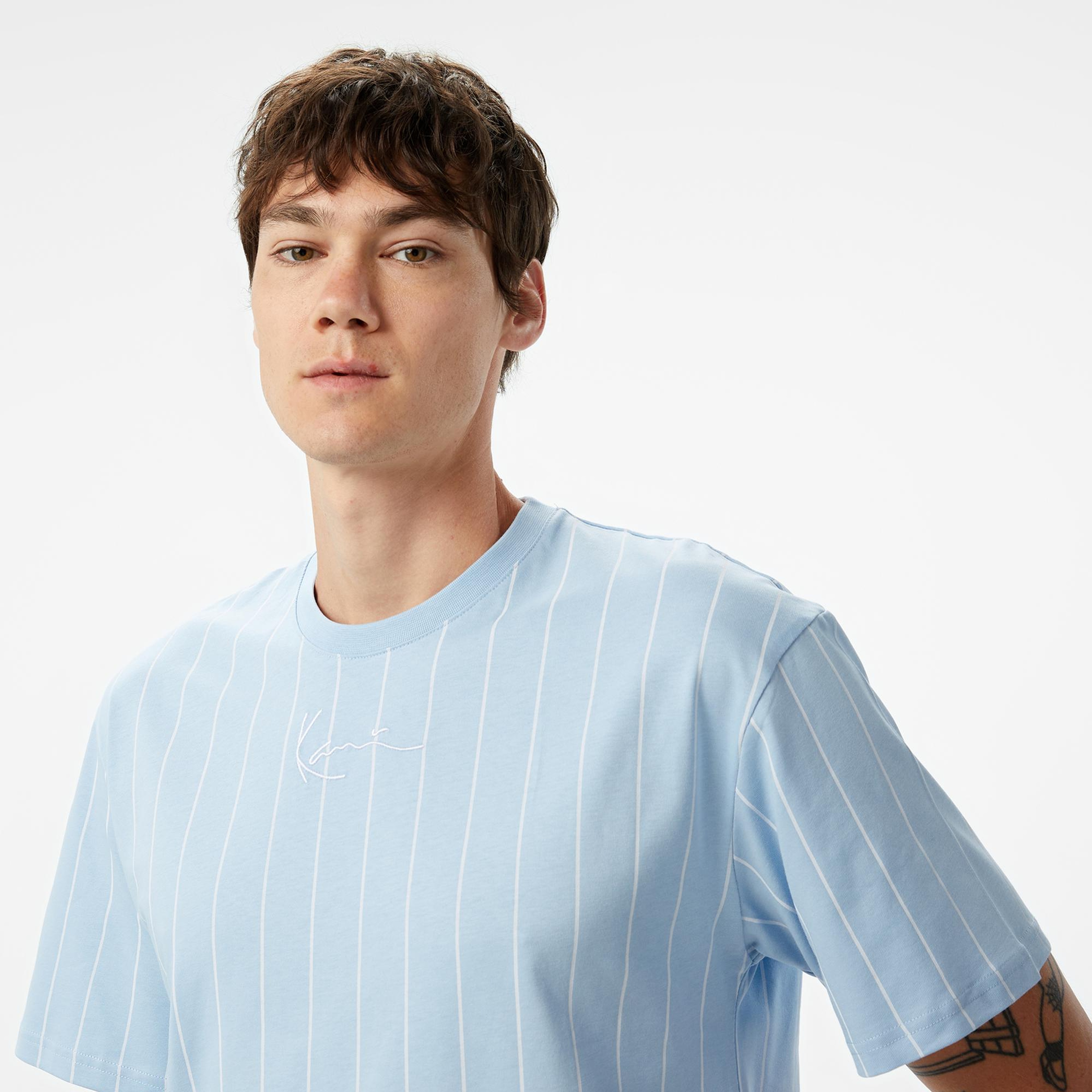 Karl Kani Small Signature Essential Pinstripe Erkek Mavi T-Shirt
