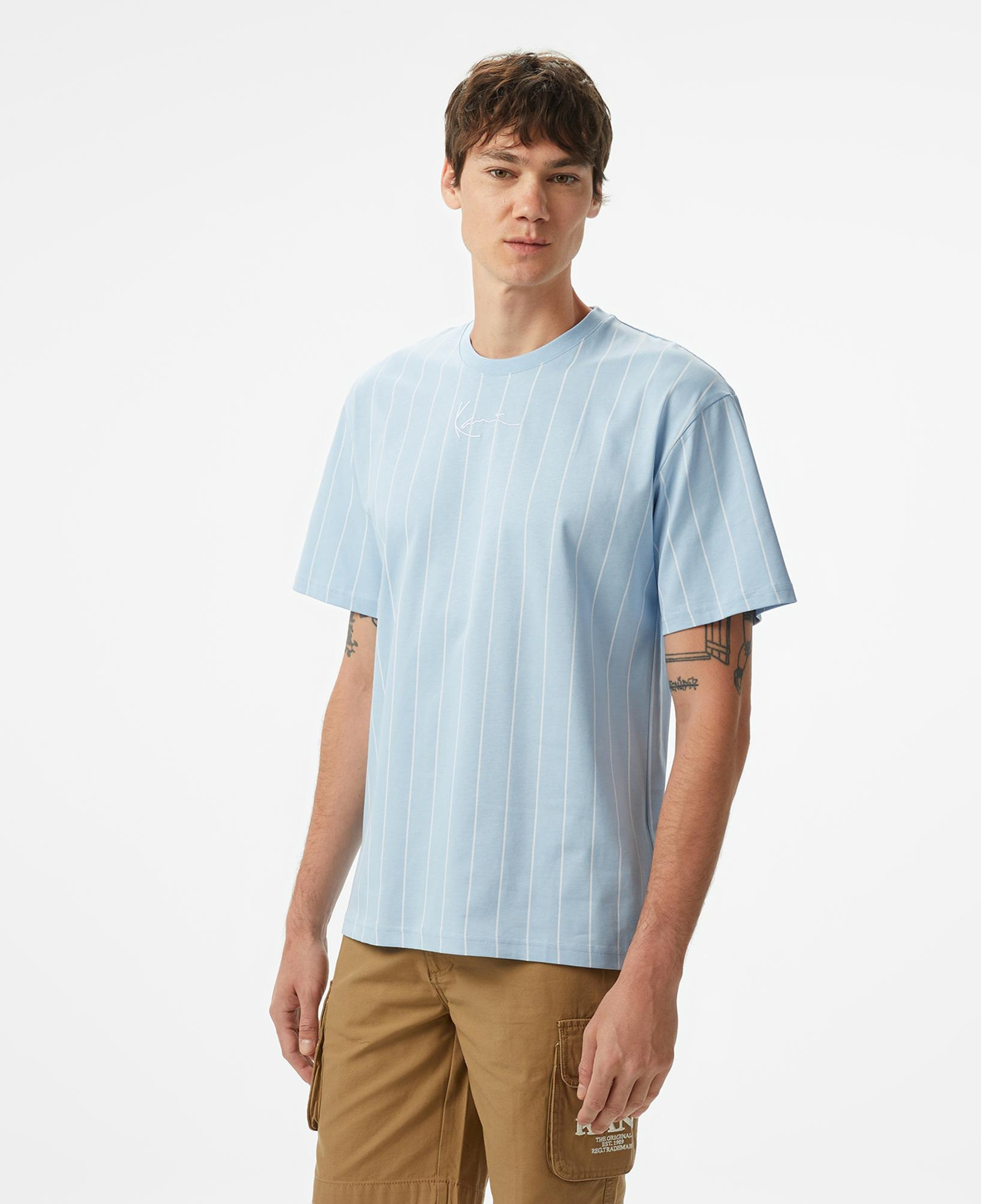 Karl Kani Small Signature Essential Pinstripe Erkek Mavi T-Shirt
