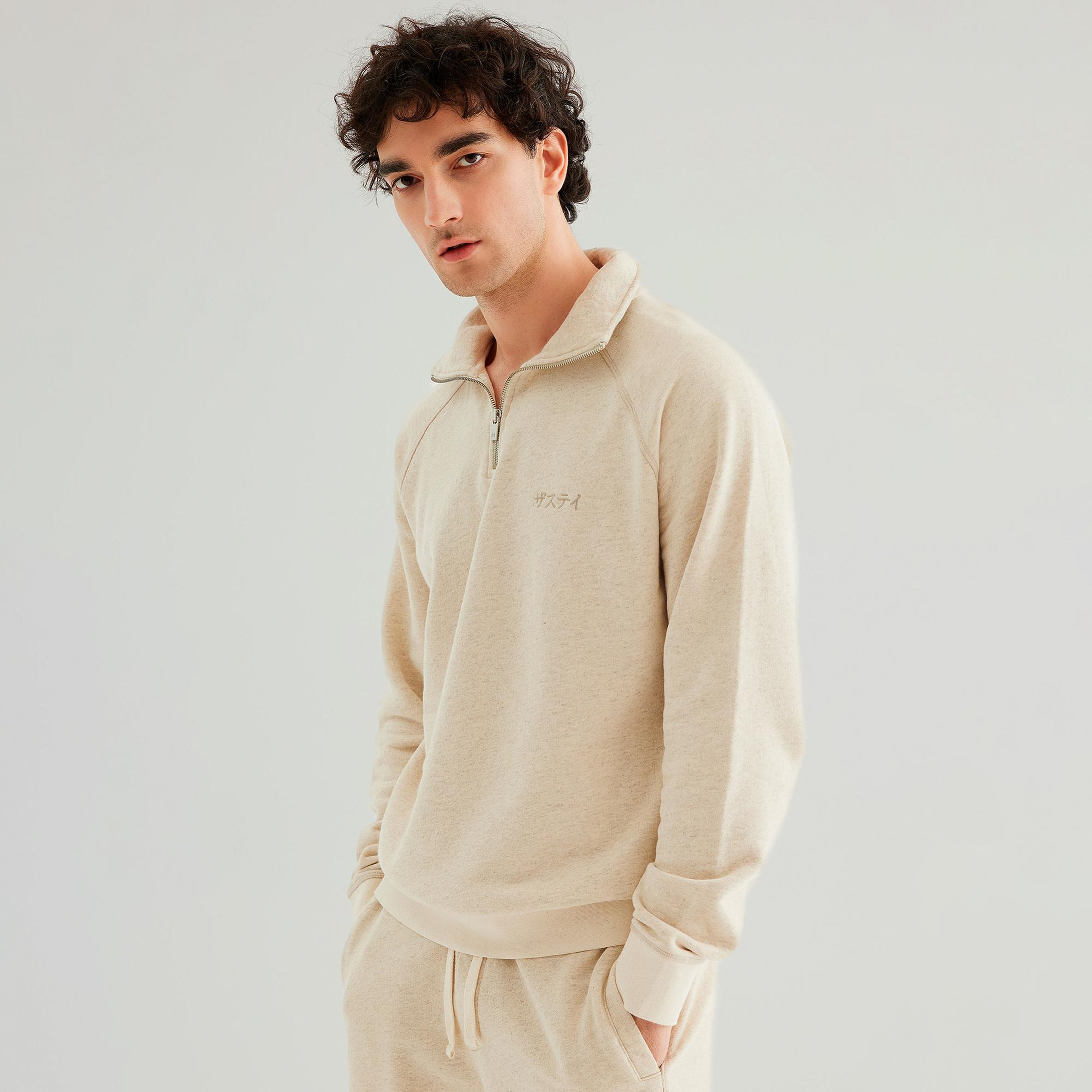 The Stay Line Yuki 1/4 Zip Erkek Bej Sweatshirt