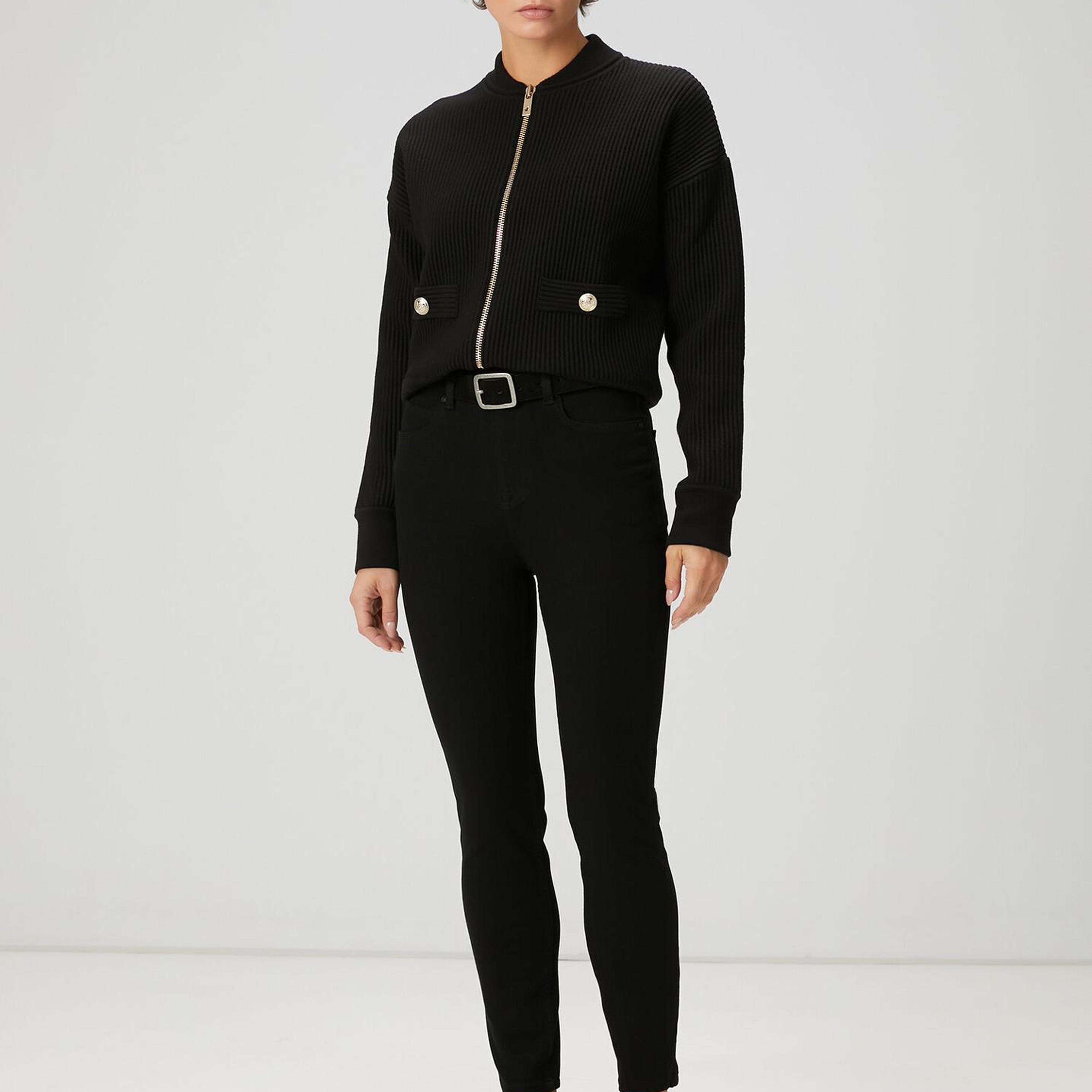 Beymen Club Kadın Siyah Ottoman Dokulu Yün Bomber Ceket