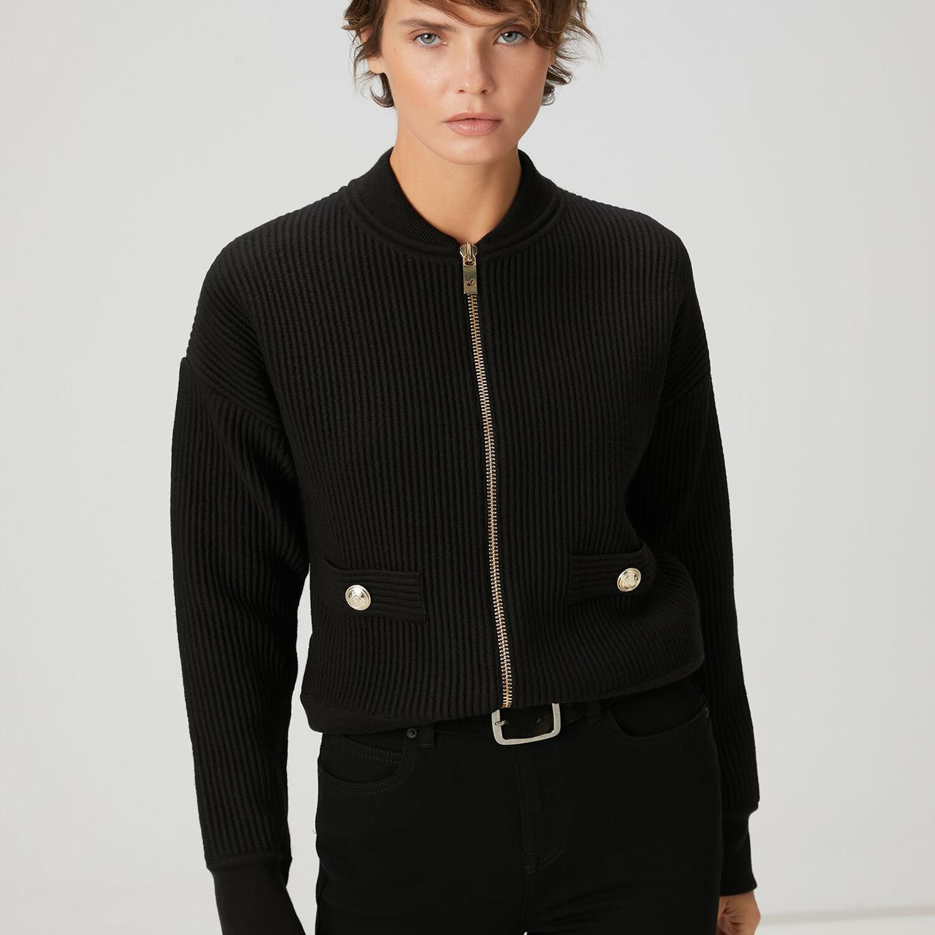 Beymen Club Kadın Siyah Ottoman Dokulu Yün Bomber Ceket