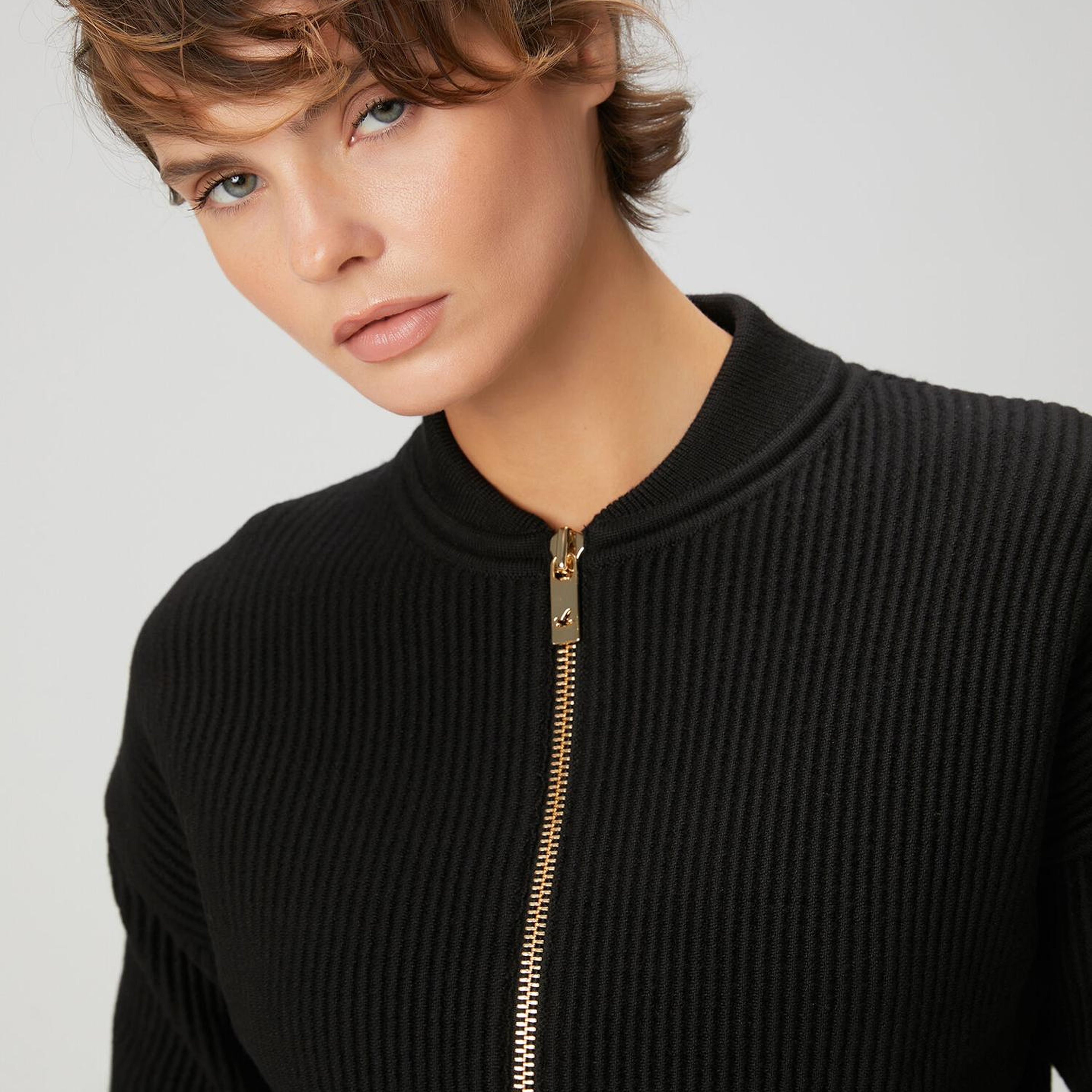 Beymen Club Kadın Siyah Ottoman Dokulu Yün Bomber Ceket