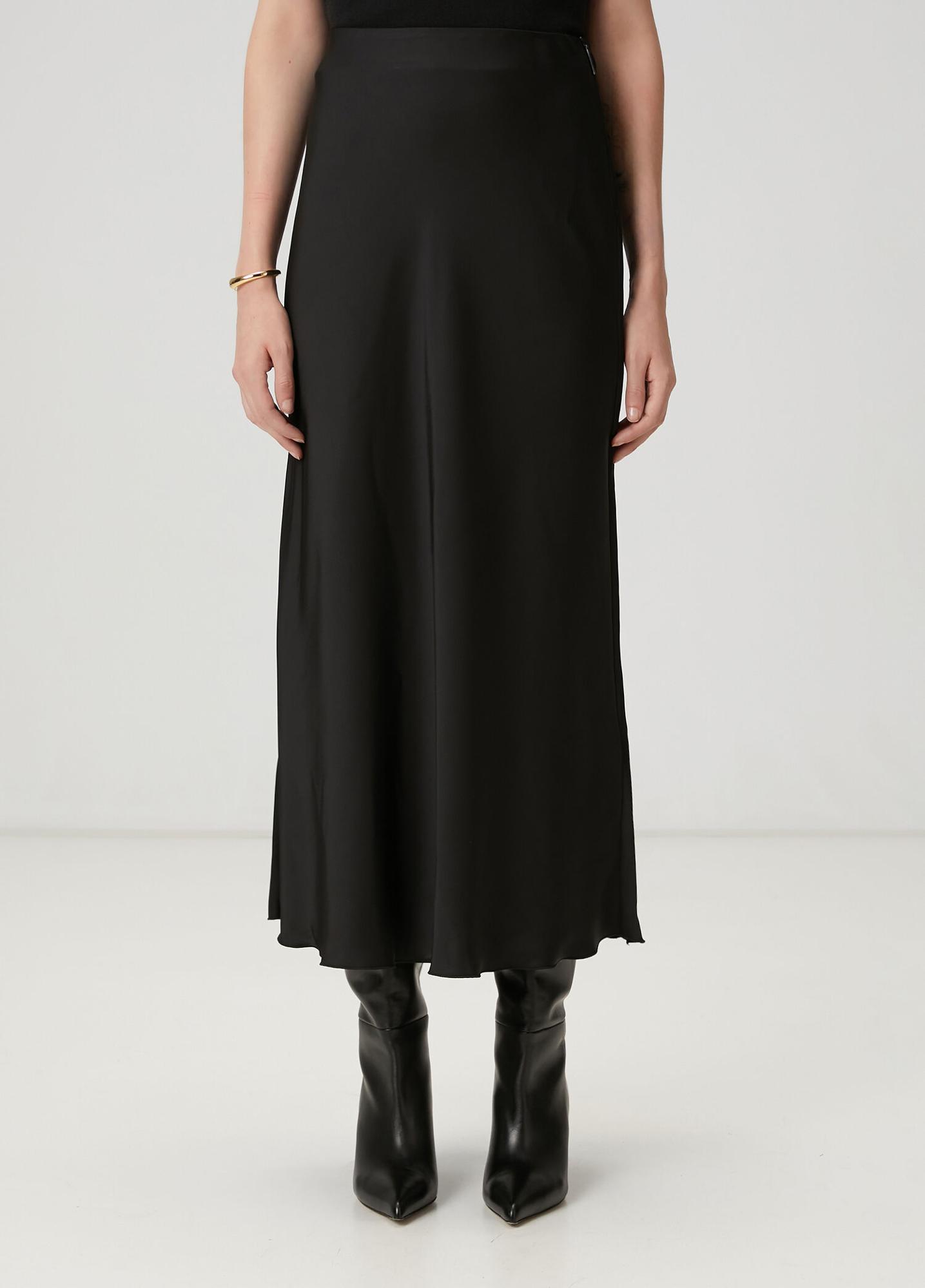 Beymen Club Kadın Siyah Midi Saten Evaze Etek