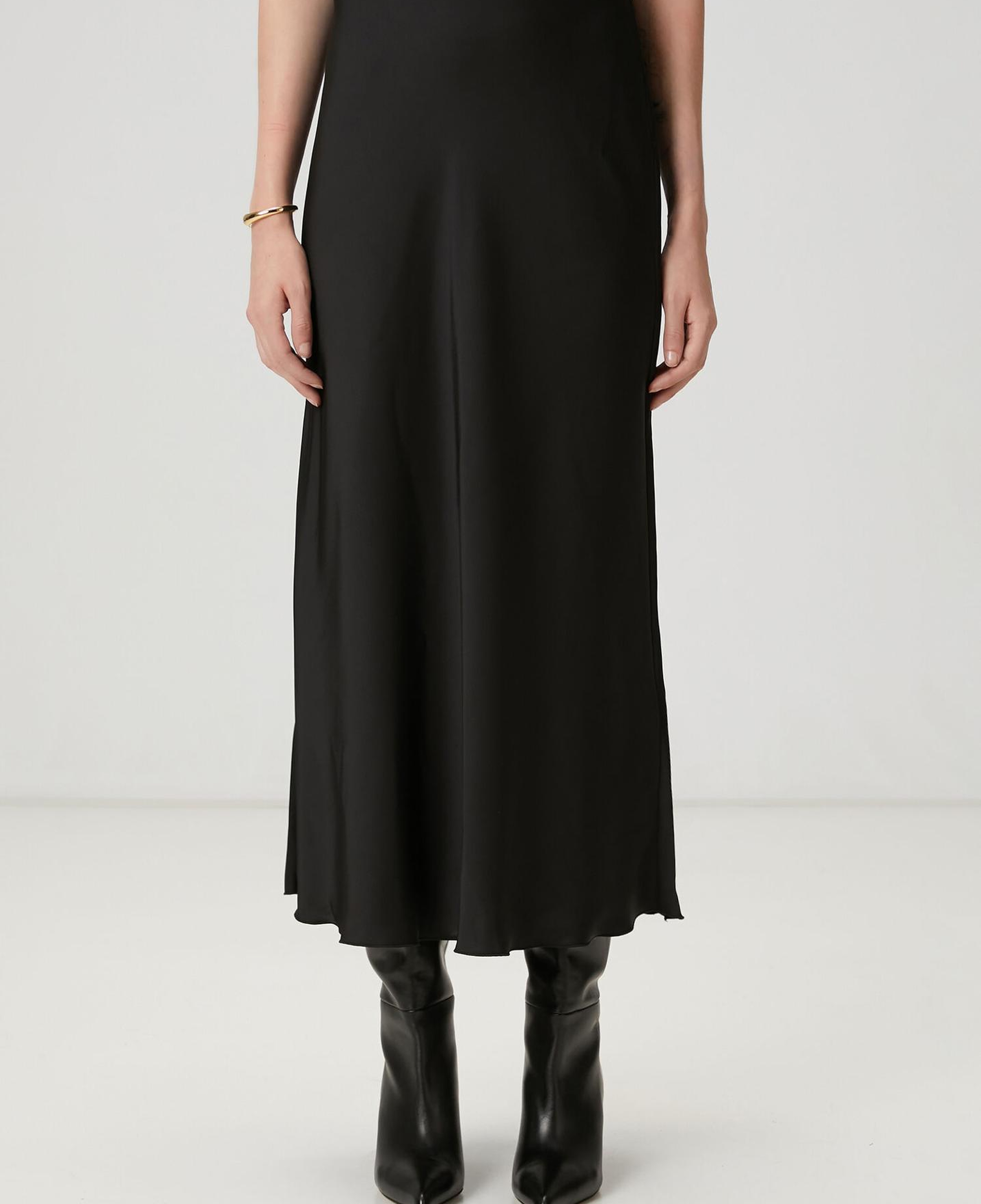 Beymen Club Kadın Siyah Midi Saten Evaze Etek