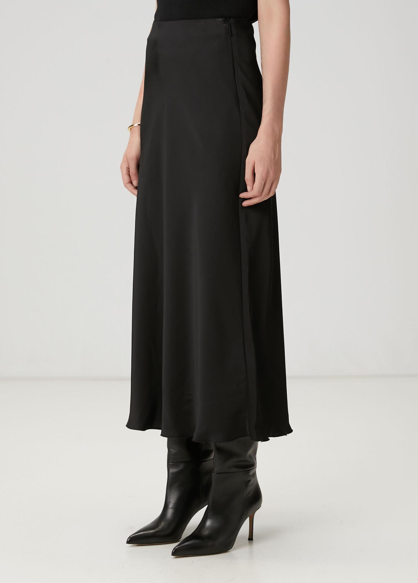 Beymen Club Kadın Siyah Midi Saten Evaze Etek