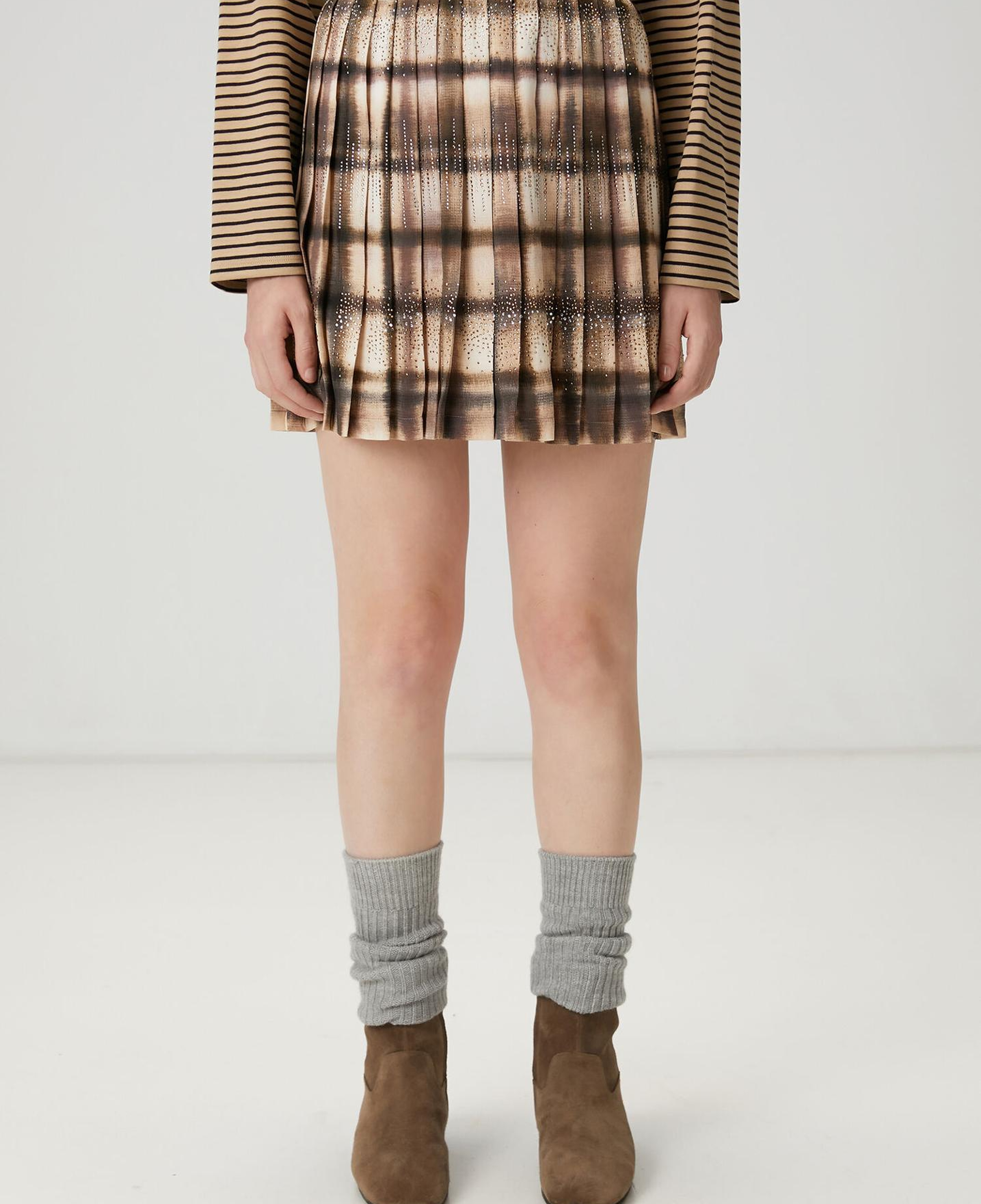 Beymen Club Kadın Koyu Bej Desenli Pileli Mini Etek