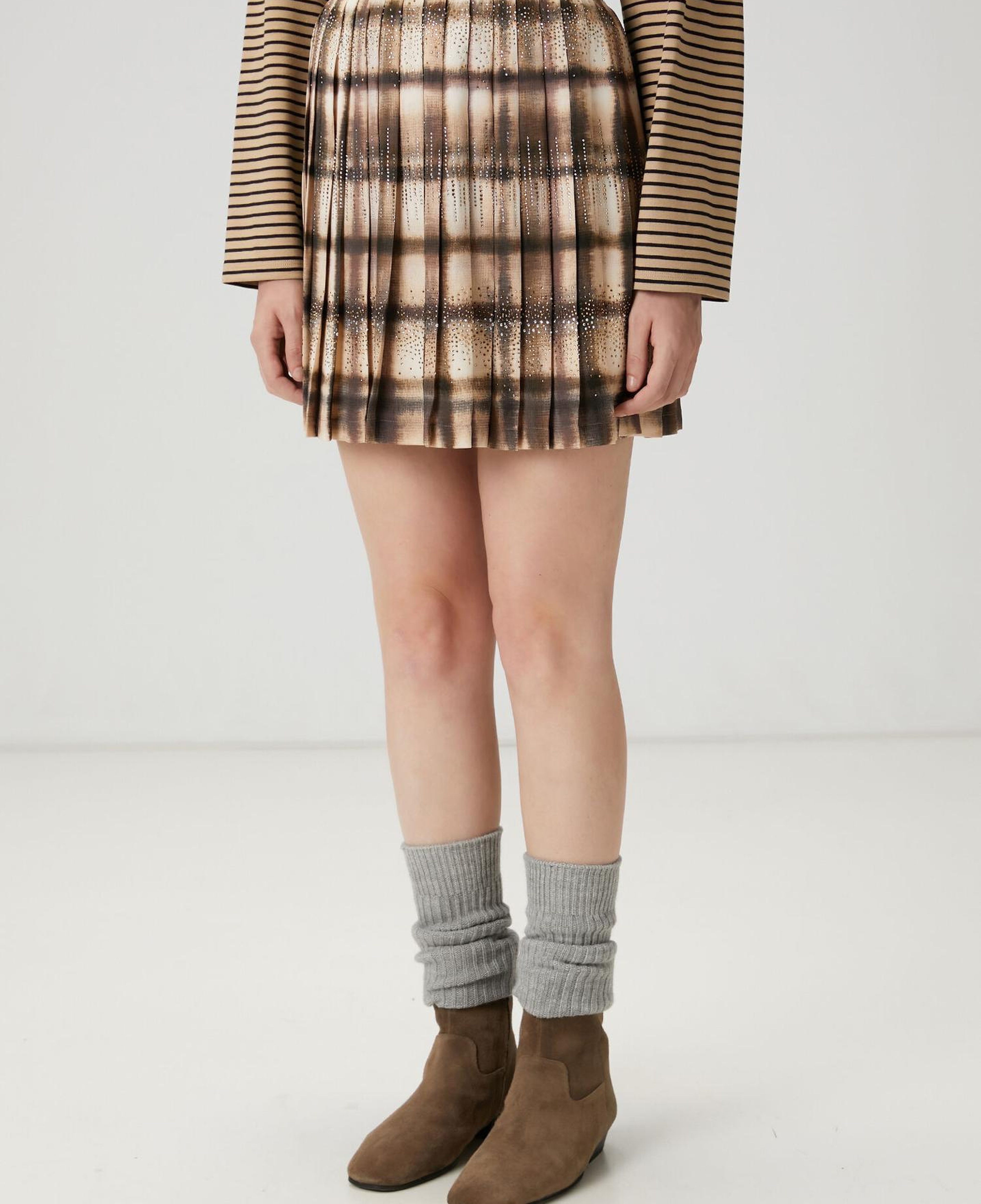 Beymen Club Kadın Koyu Bej Desenli Pileli Mini Etek