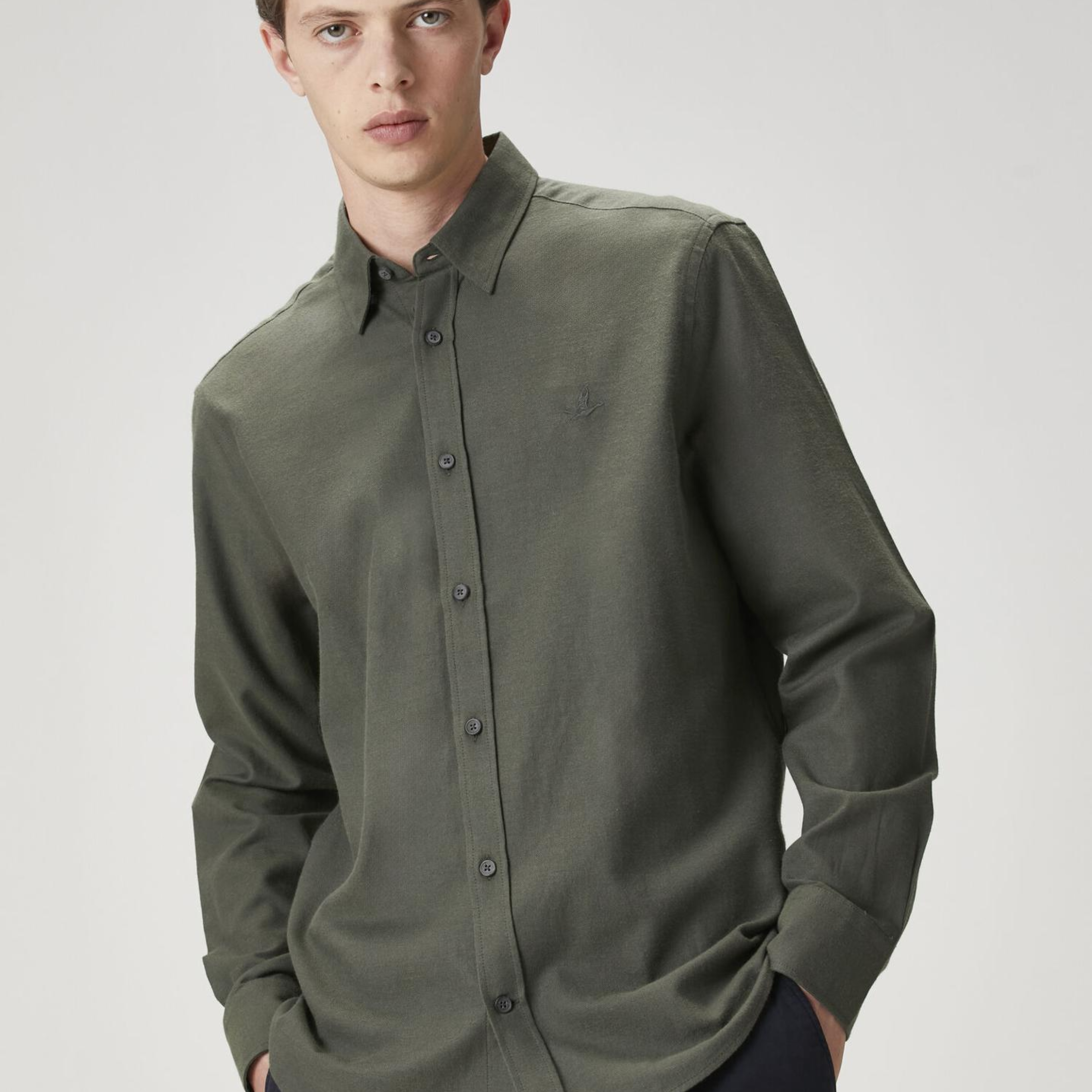 Beymen Club Erkek Comfort Fit Haki Flanel Dokulu Gömlek