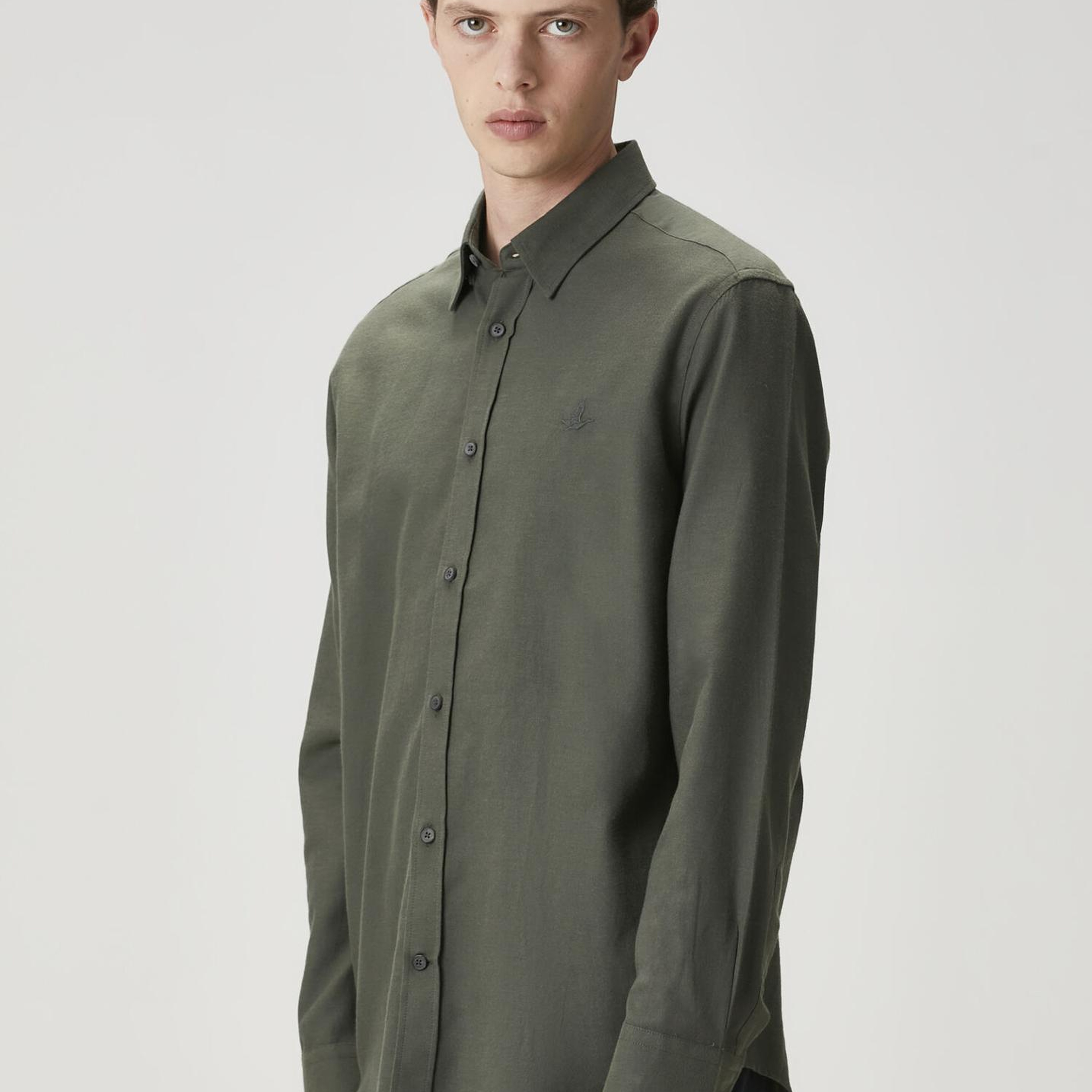 Beymen Club Erkek Comfort Fit Haki Flanel Dokulu Gömlek