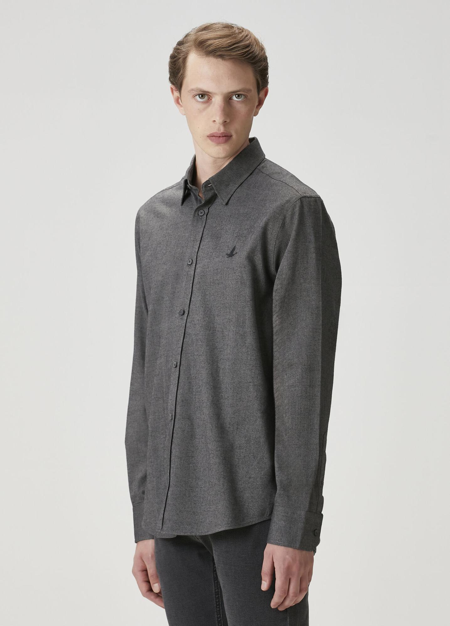 Beymen Club Erkek Comfort Fit Antrasit Flanel Dokulu Gömlek