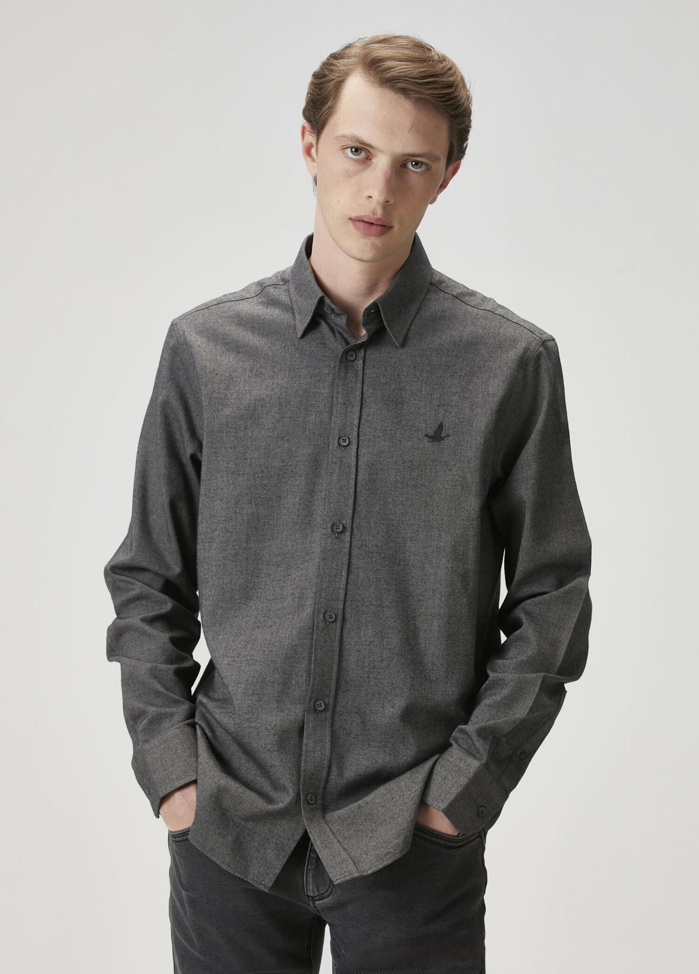 Beymen Club Erkek Comfort Fit Antrasit Flanel Dokulu Gömlek