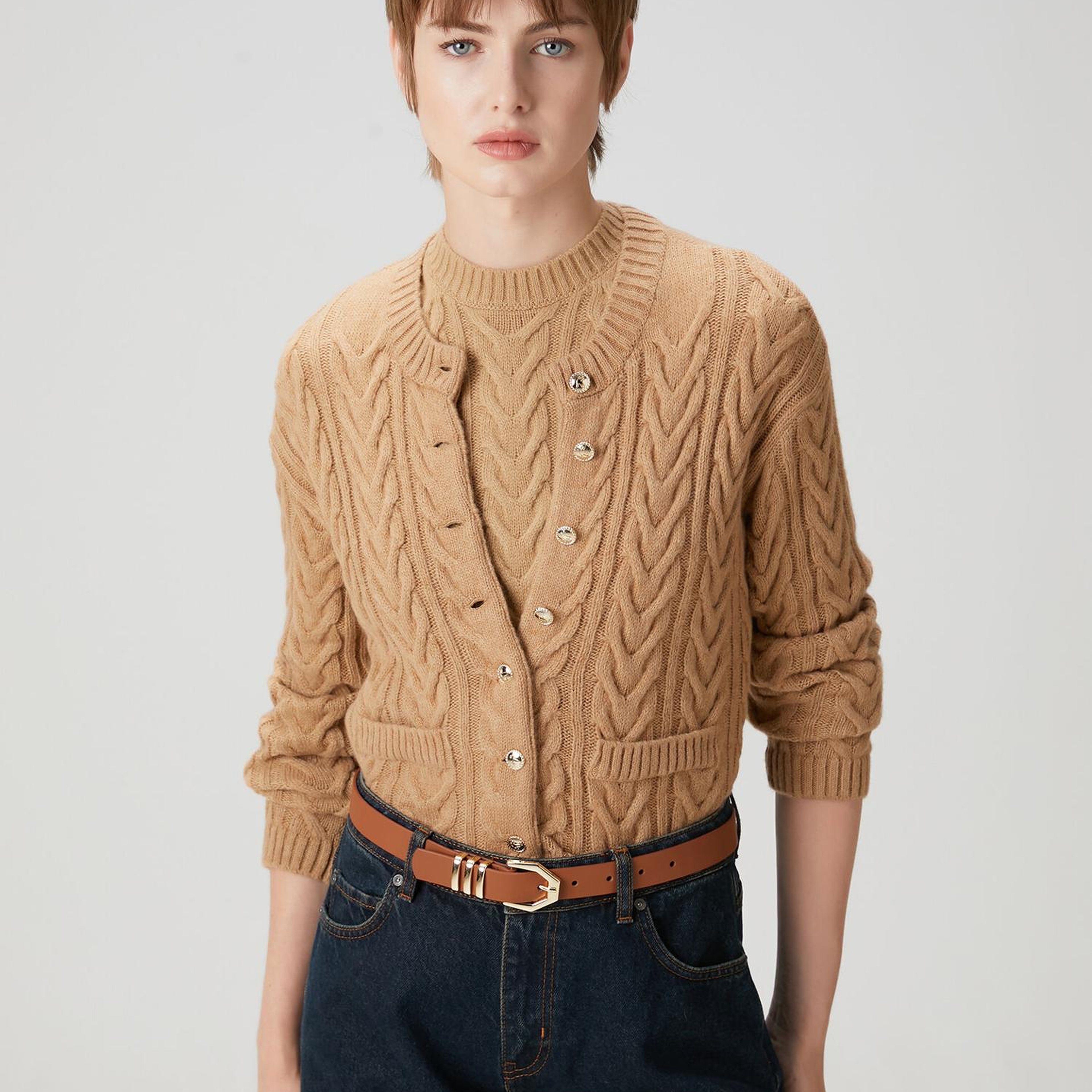 Beymen Club Kadın Camel Balıksırtı Desenli Hırka