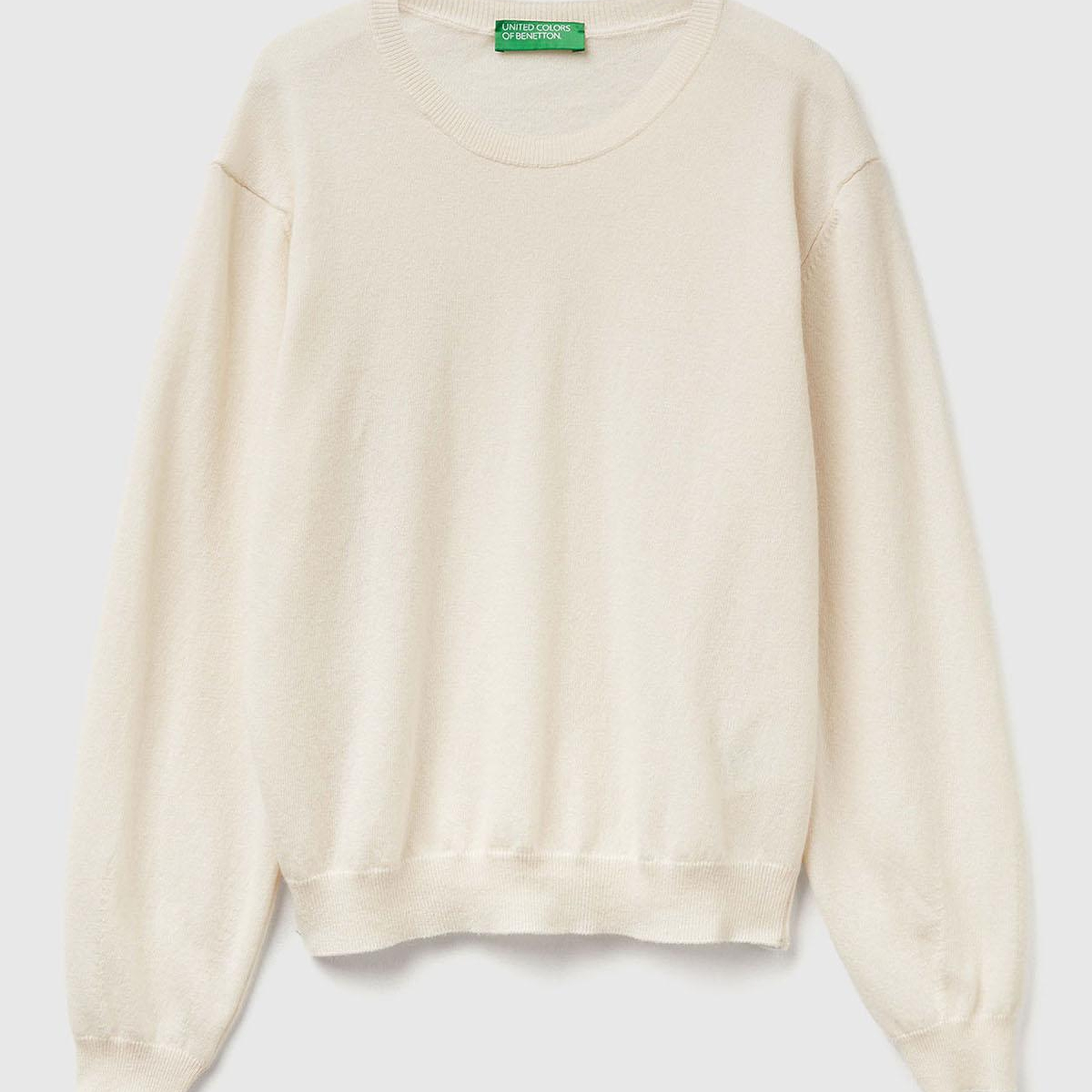 Kadın Krem %100 Merino Ribana Detaylı Bisiklet Yaka Kazak