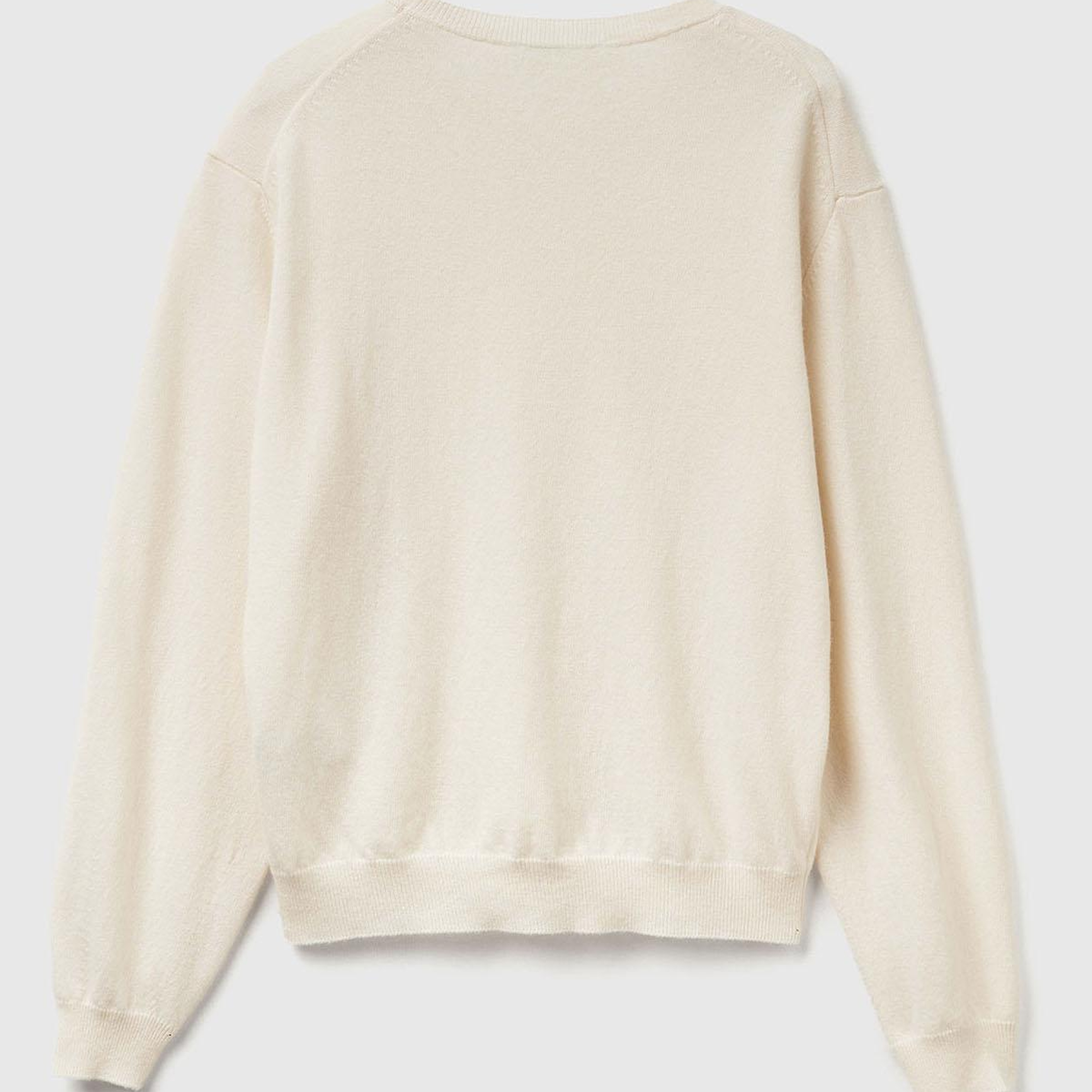 Kadın Krem %100 Merino Ribana Detaylı Bisiklet Yaka Kazak