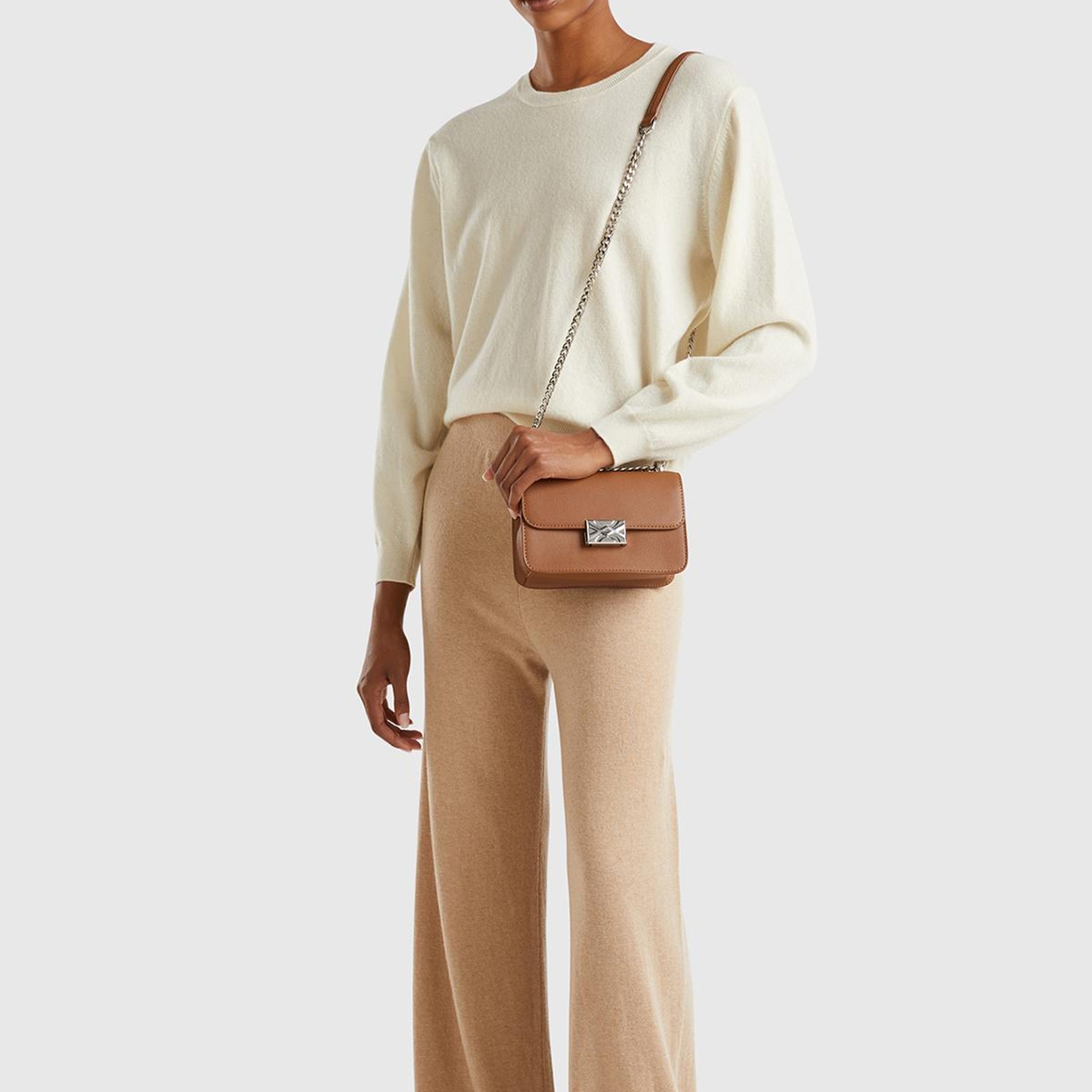 Kadın Krem %100 Merino Ribana Detaylı Bisiklet Yaka Kazak