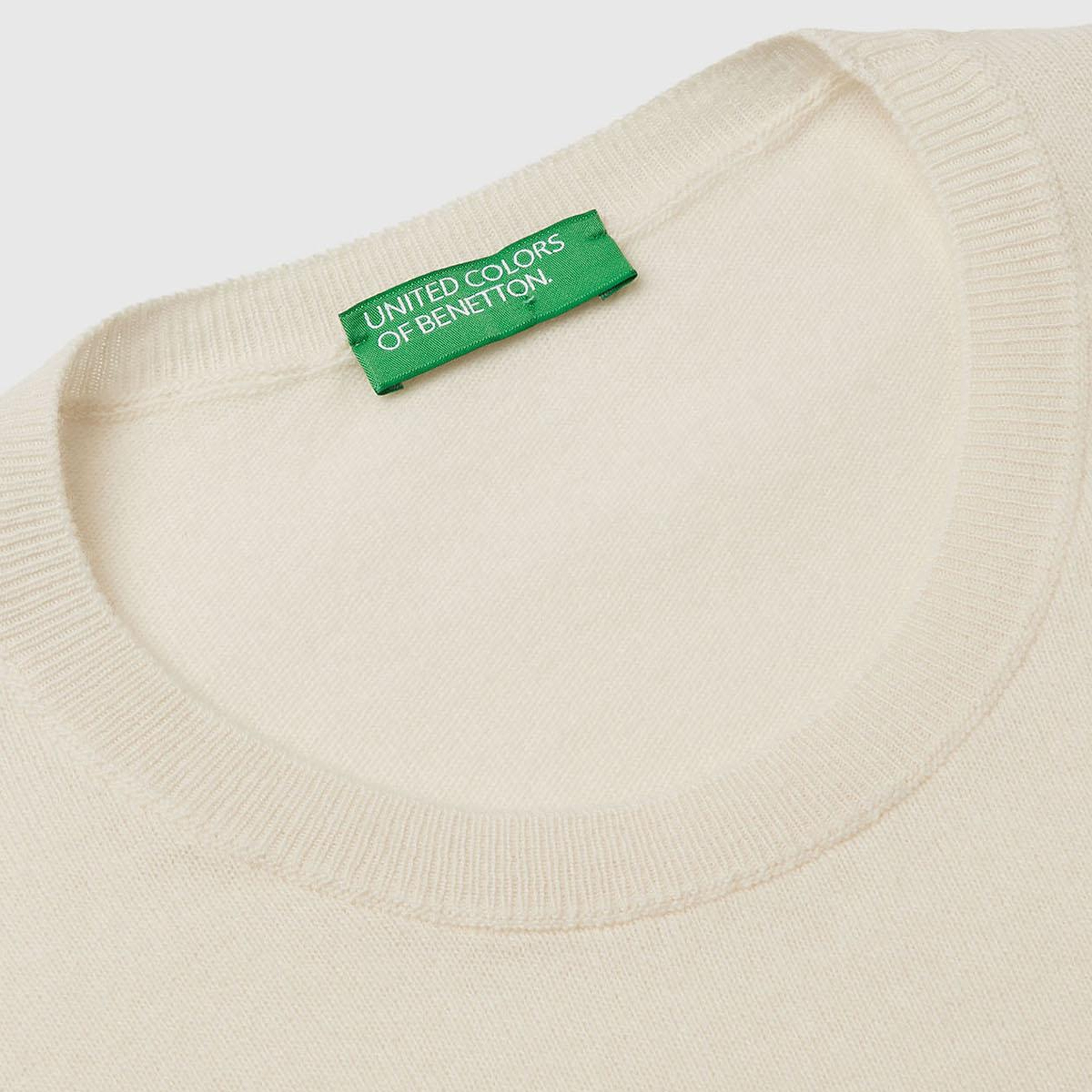 Kadın Krem %100 Merino Ribana Detaylı Bisiklet Yaka Kazak