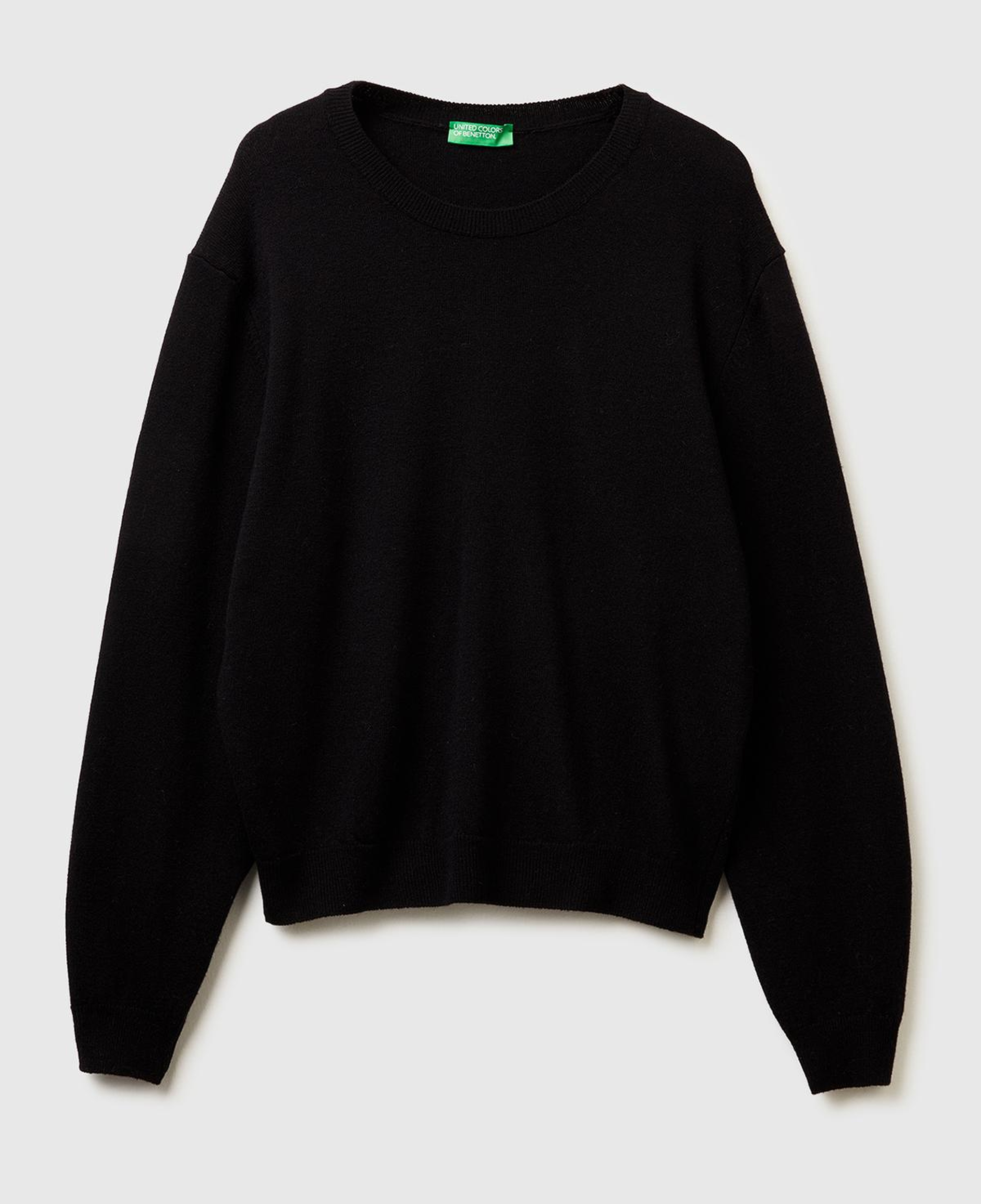 Kadın Siyah %100 Merino Ribana Detaylı Bisiklet Yaka Kazak