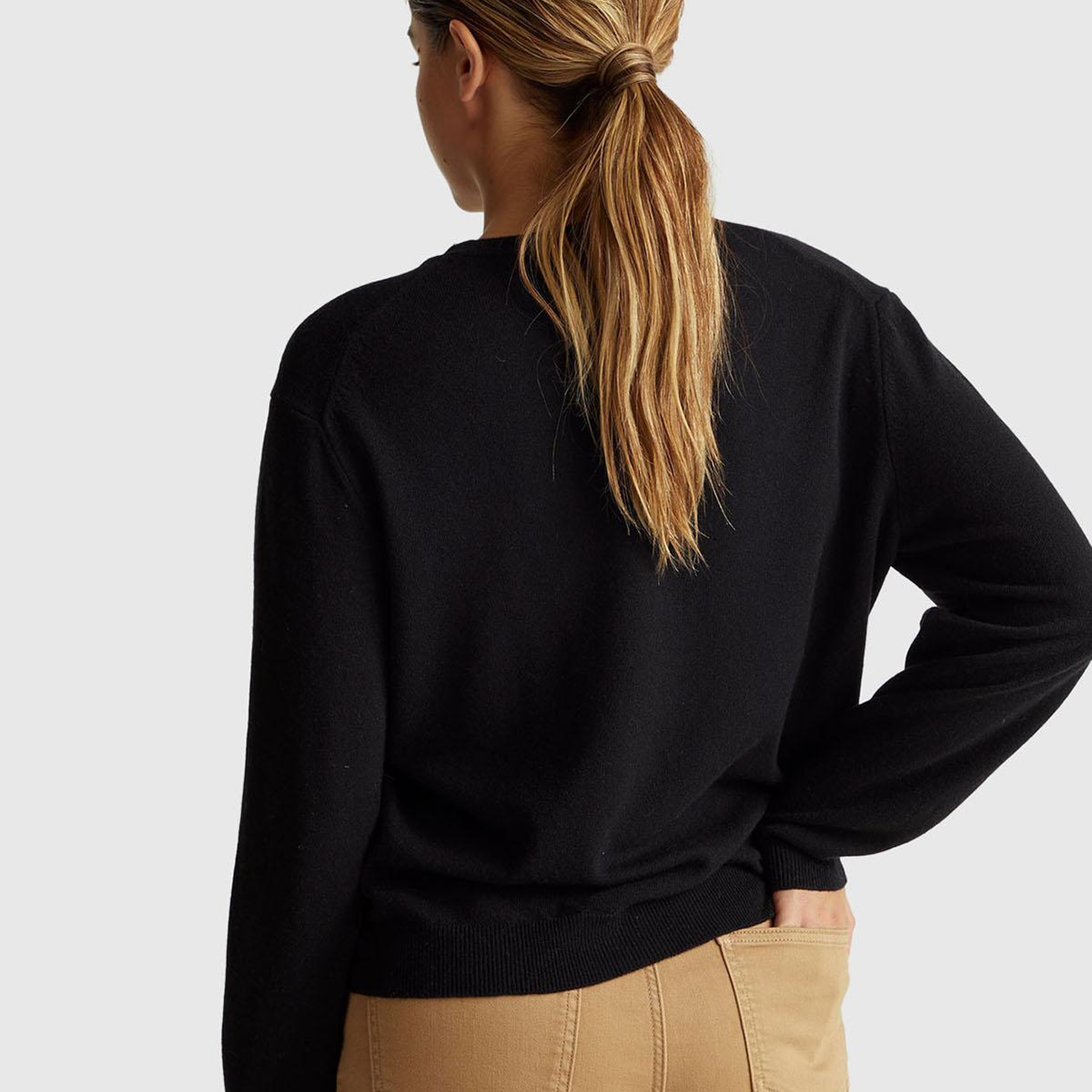 Kadın Siyah %100 Merino Ribana Detaylı Bisiklet Yaka Kazak