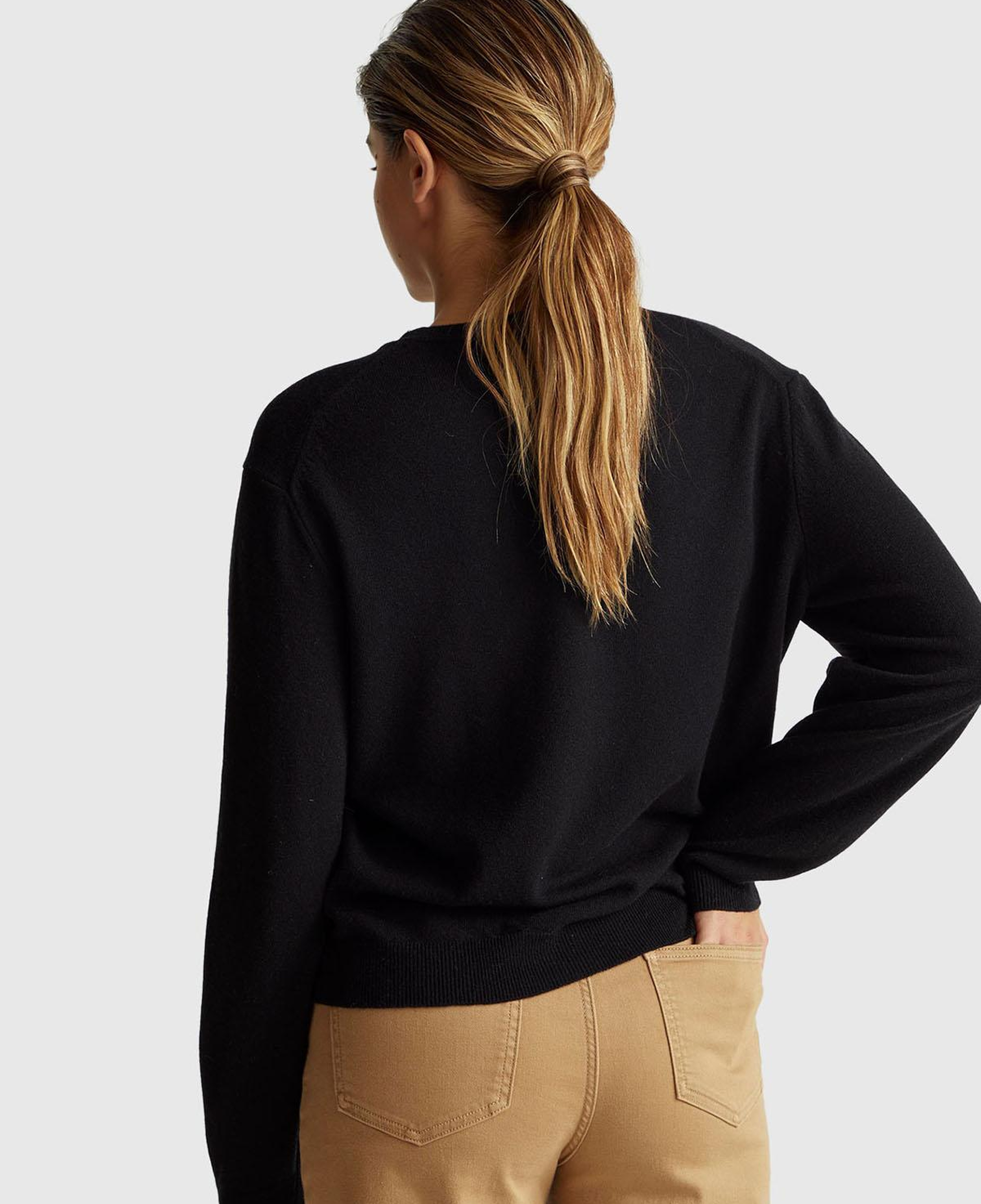 Kadın Siyah %100 Merino Ribana Detaylı Bisiklet Yaka Kazak