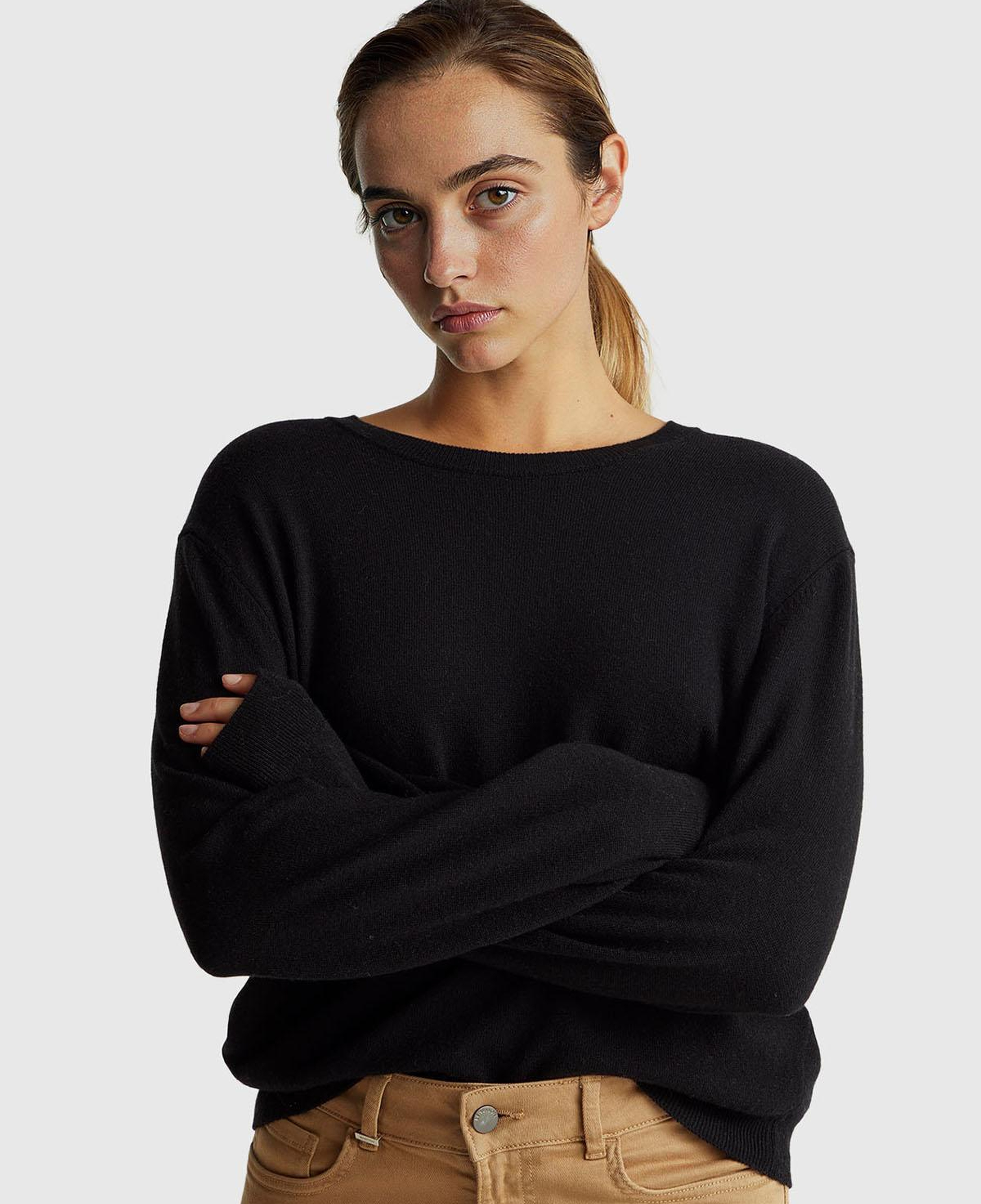 Kadın Siyah %100 Merino Ribana Detaylı Bisiklet Yaka Kazak