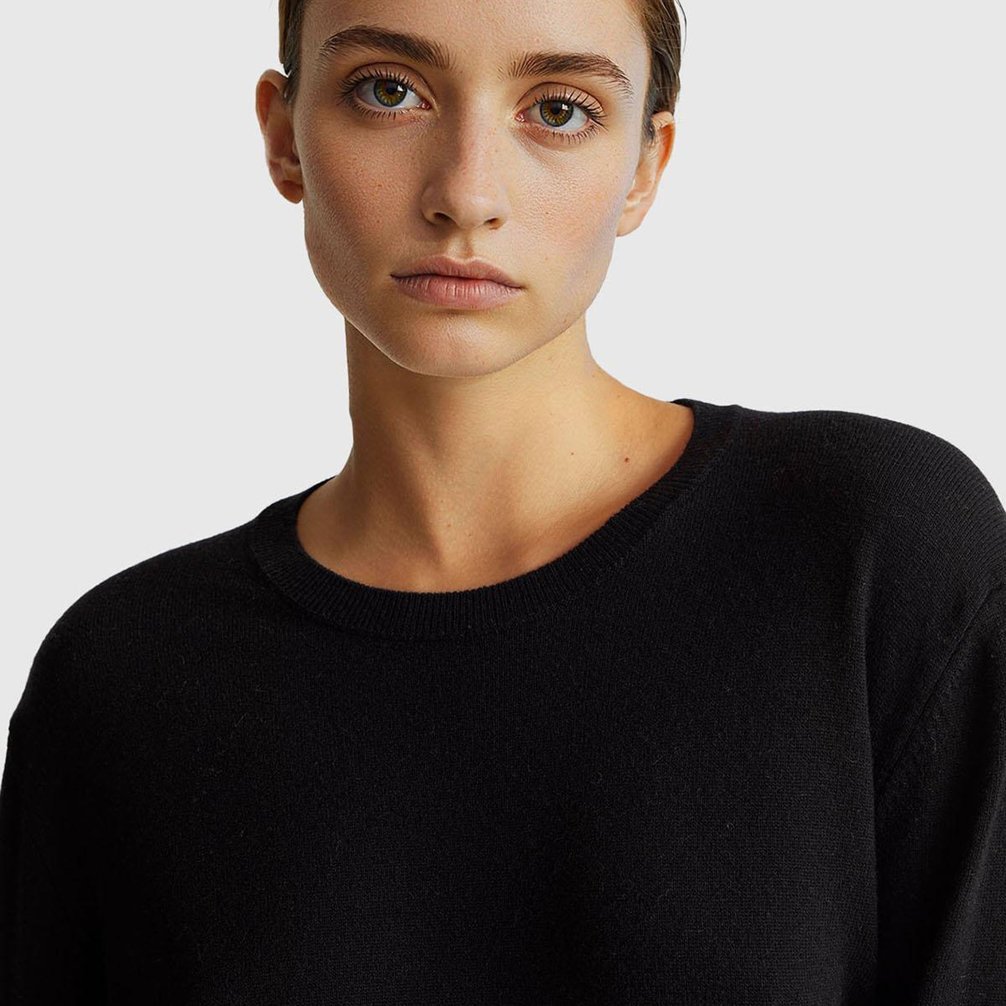 Kadın Siyah %100 Merino Ribana Detaylı Bisiklet Yaka Kazak