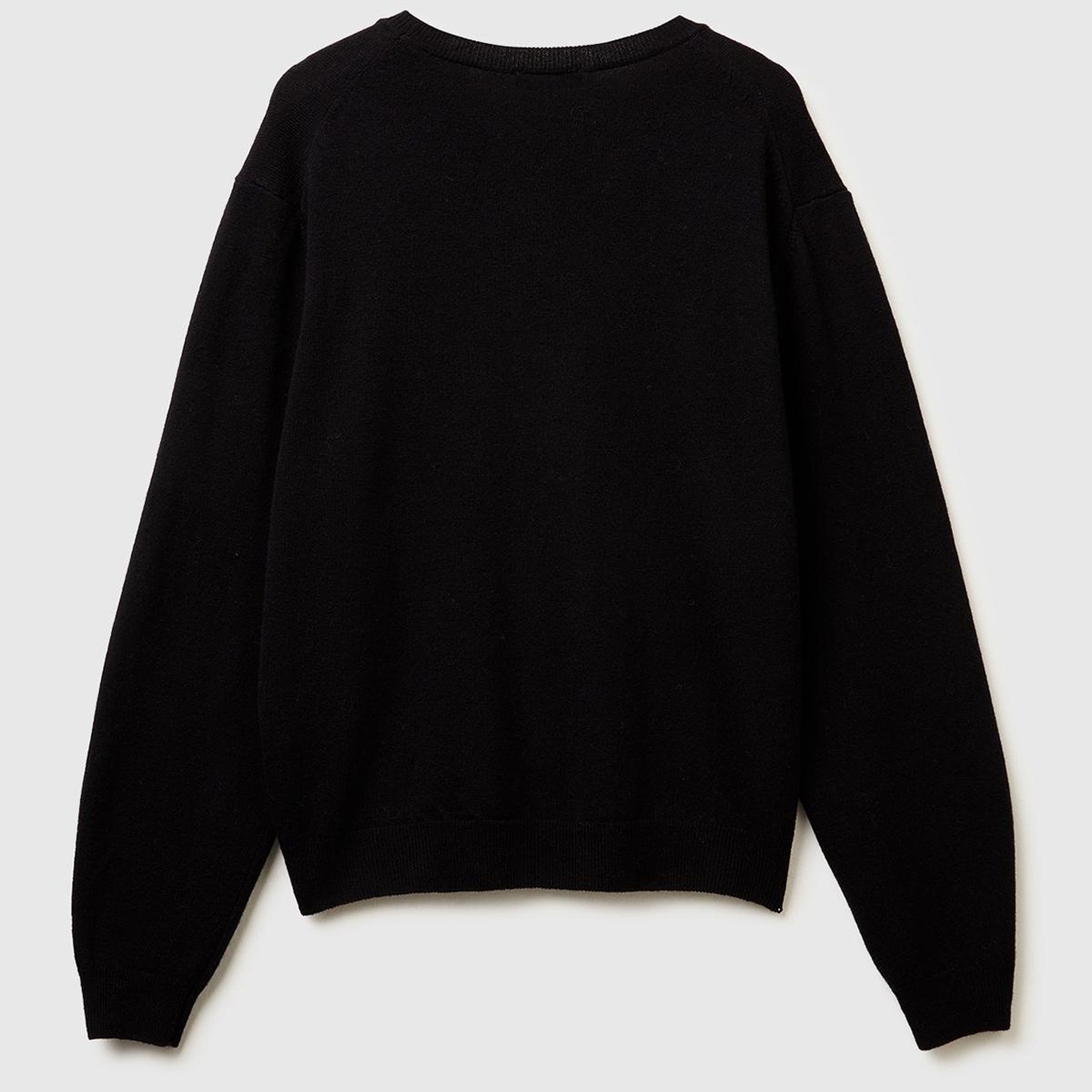 Kadın Siyah %100 Merino Ribana Detaylı Bisiklet Yaka Kazak