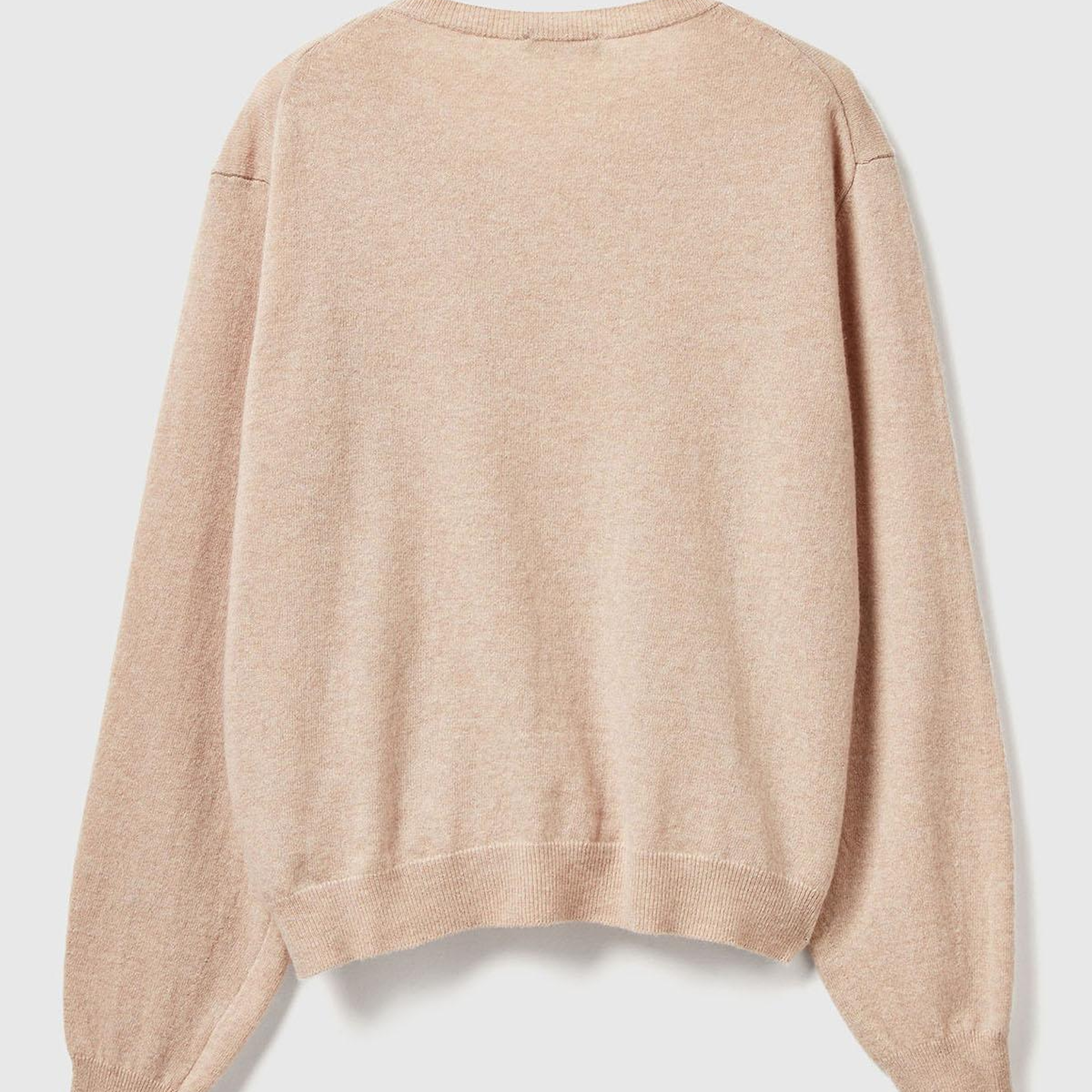 Kadın Ekru %100 Merino Ribana Detaylı Bisiklet Yaka Kazak