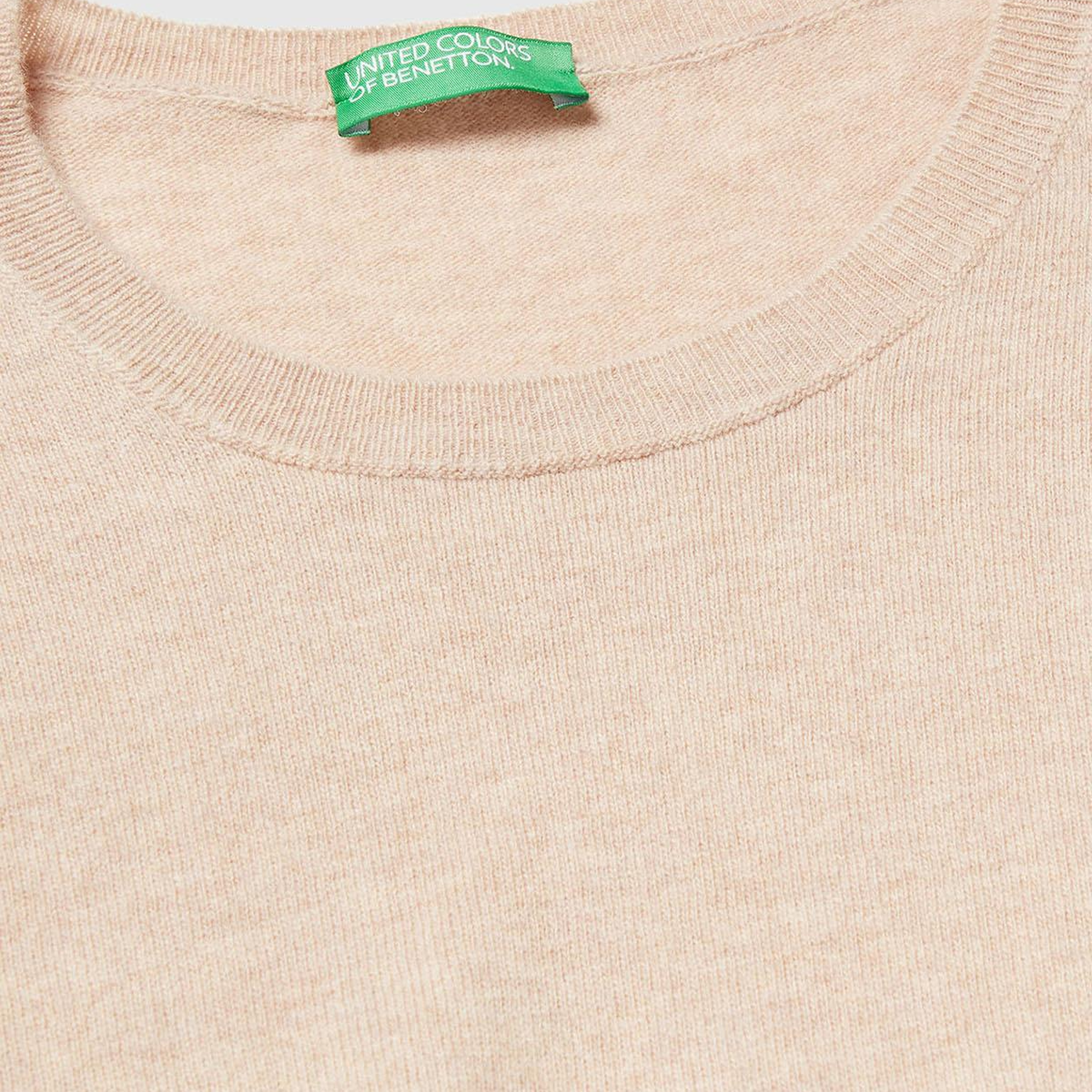 Kadın Ekru %100 Merino Ribana Detaylı Bisiklet Yaka Kazak