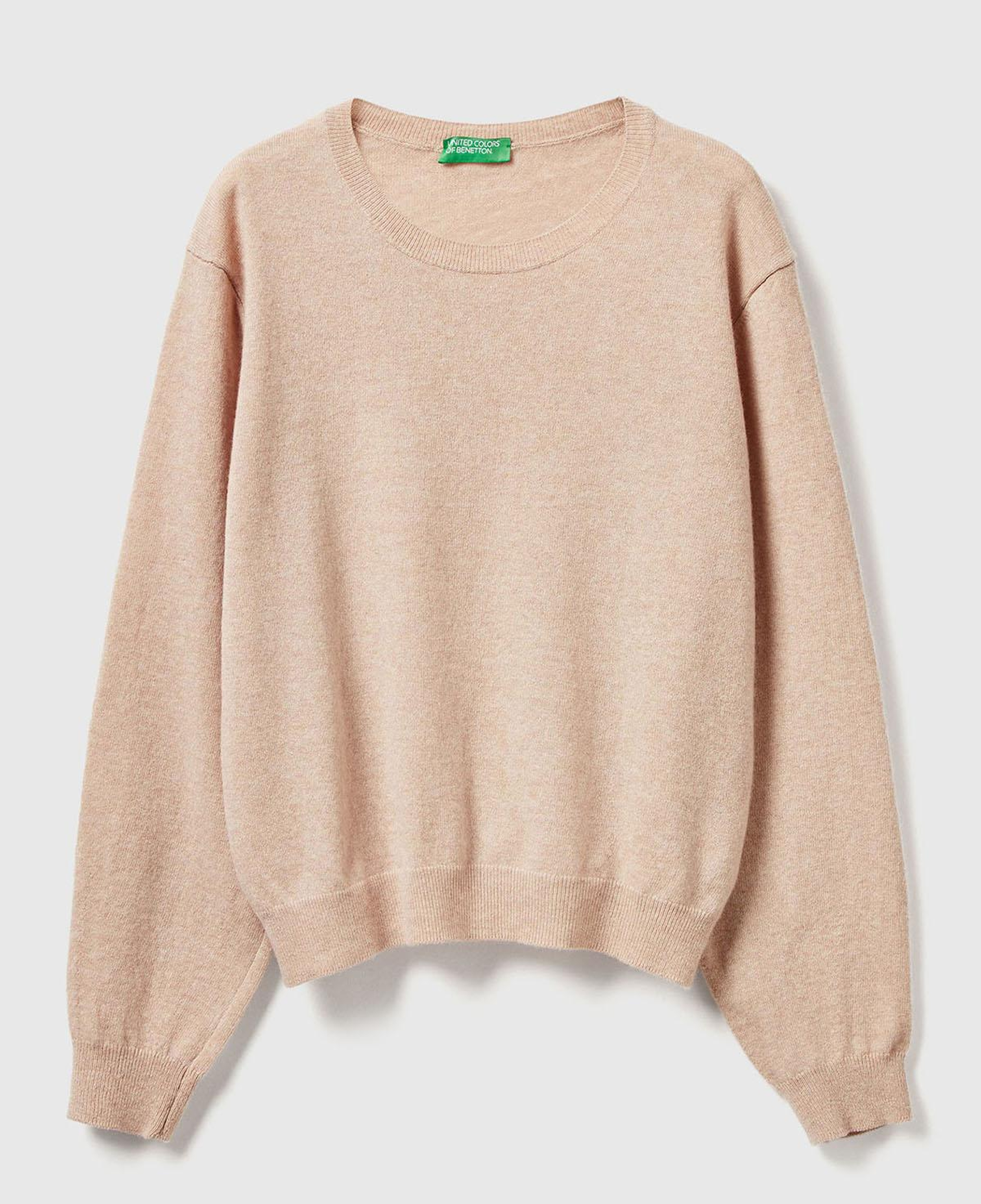 Kadın Ekru %100 Merino Ribana Detaylı Bisiklet Yaka Kazak