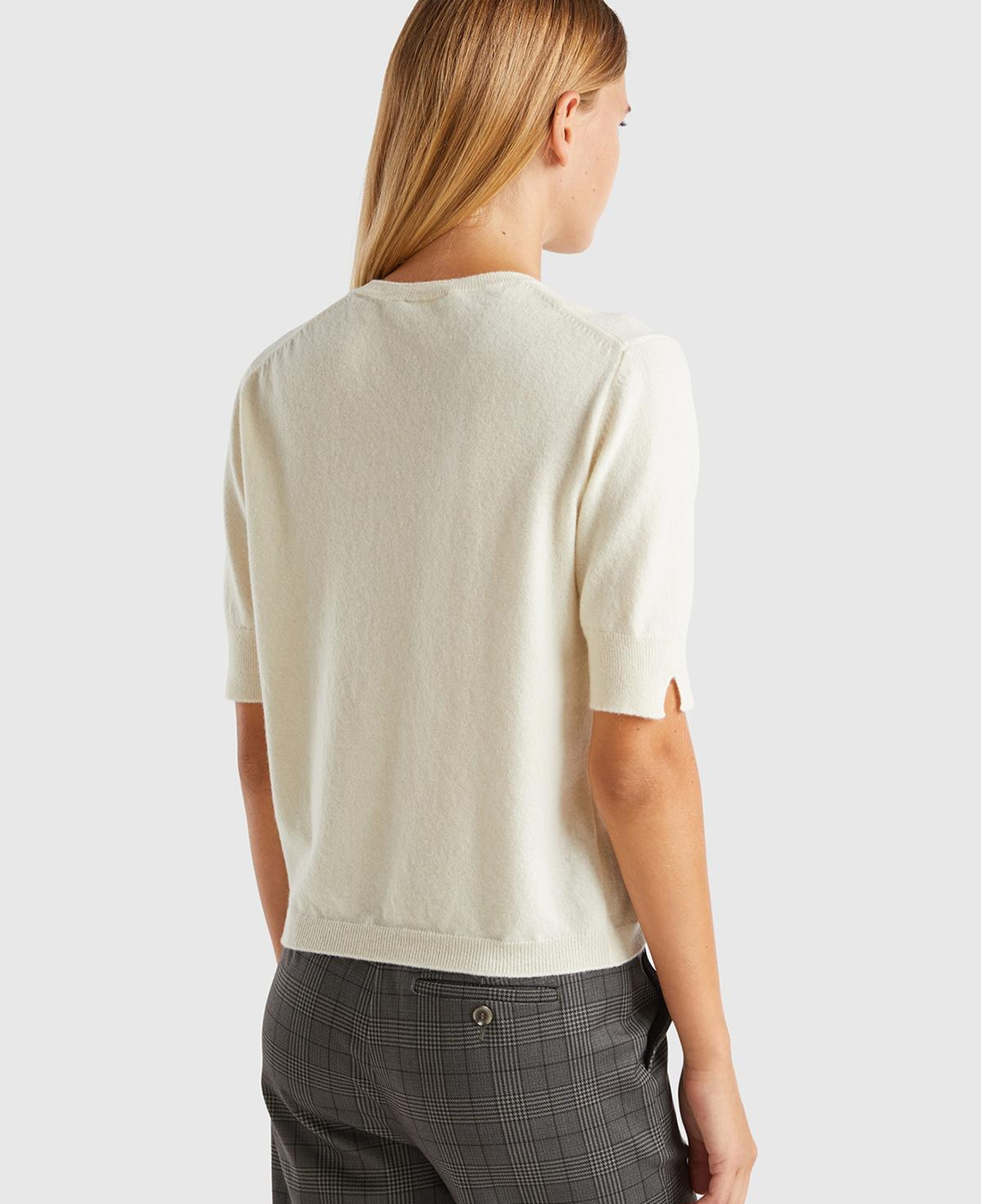 Kadın Krem %100 Merino Bisiklet Yaka  Kısa Kollu Kazak