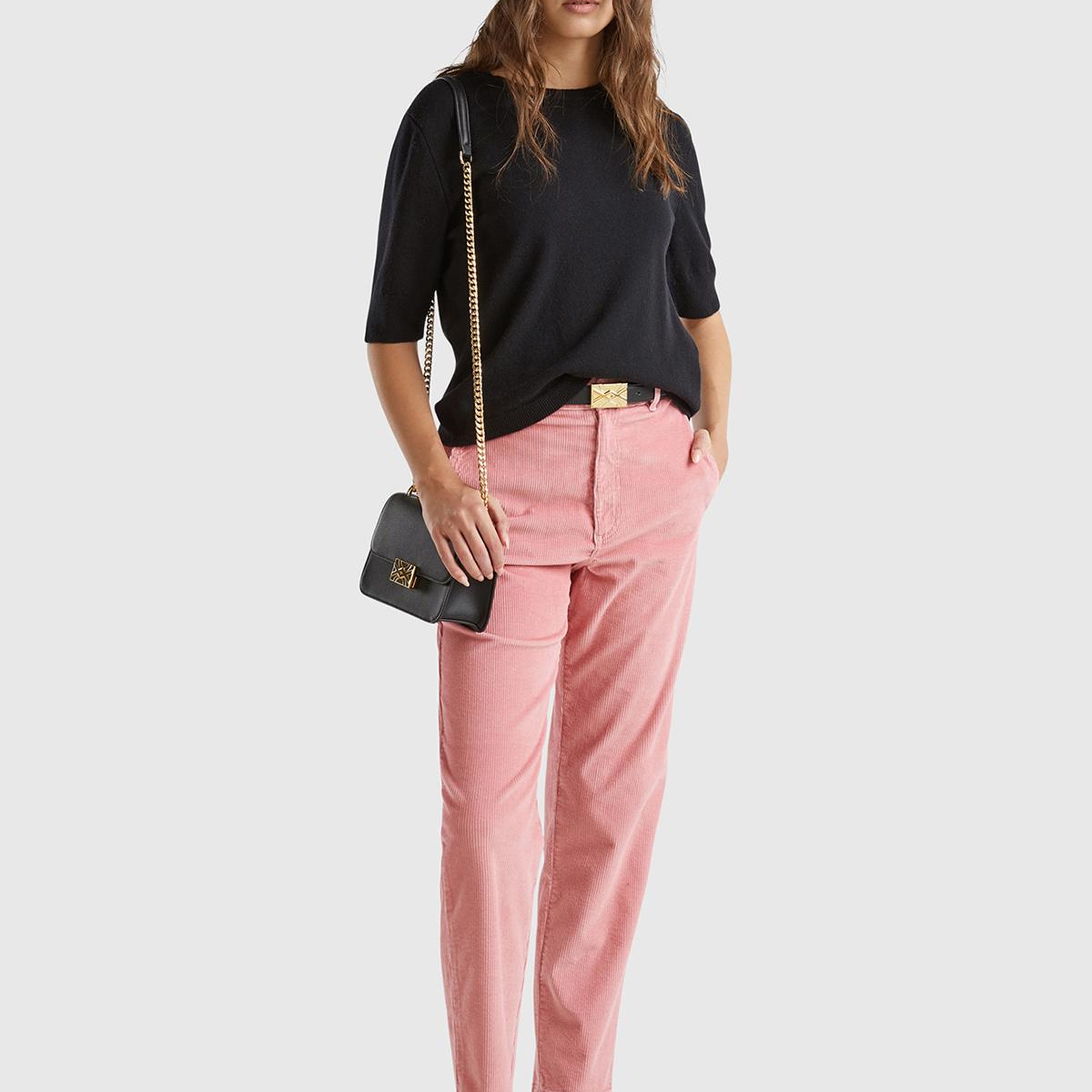 Kadın Siyah %100 Merino Bisiklet Yaka Kısa Kollu Kazak