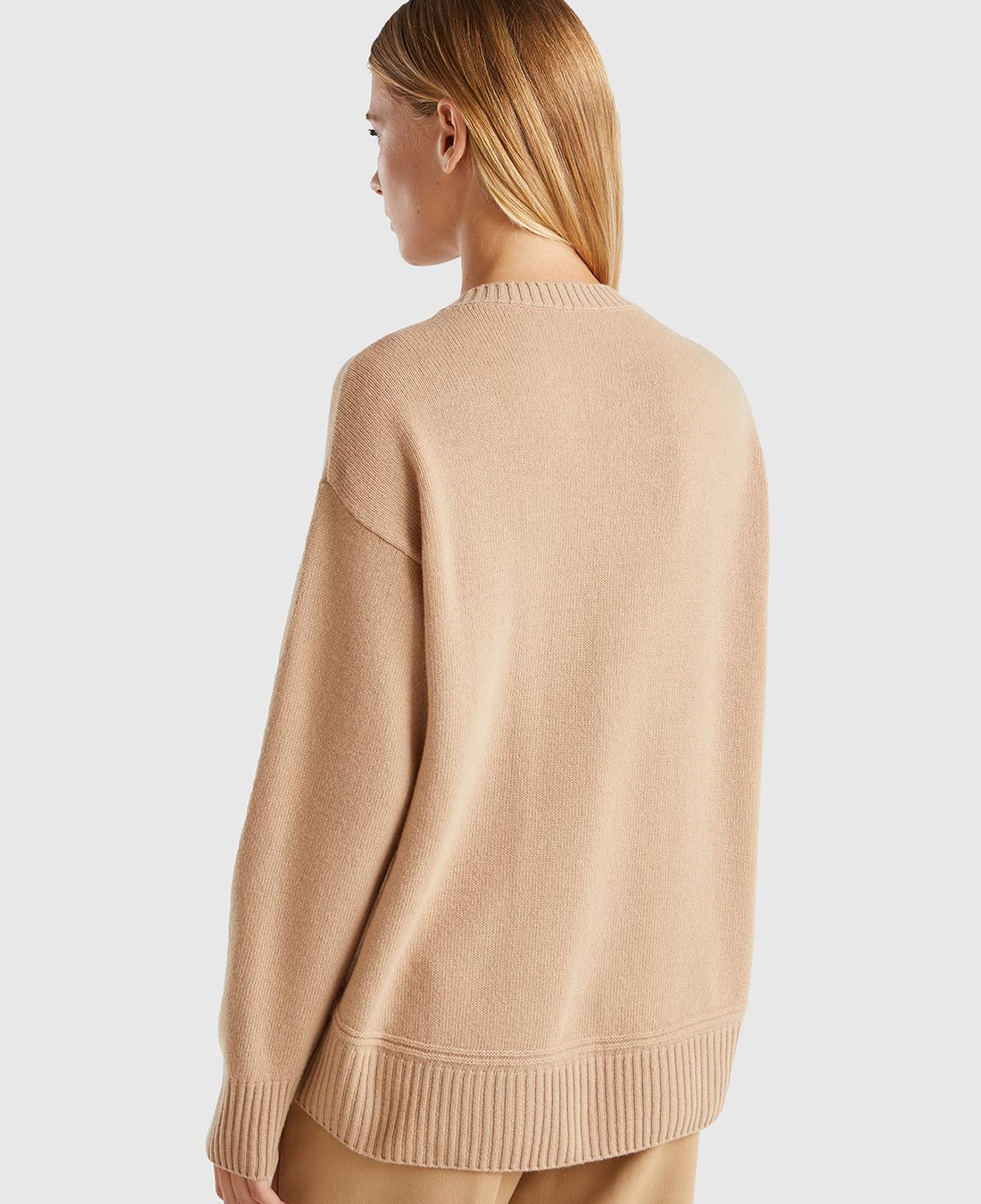 Kadın Açık Kahverengi Yün Karışımlı Alt Kısmı Geniş Bisiklet Yaka Kazak