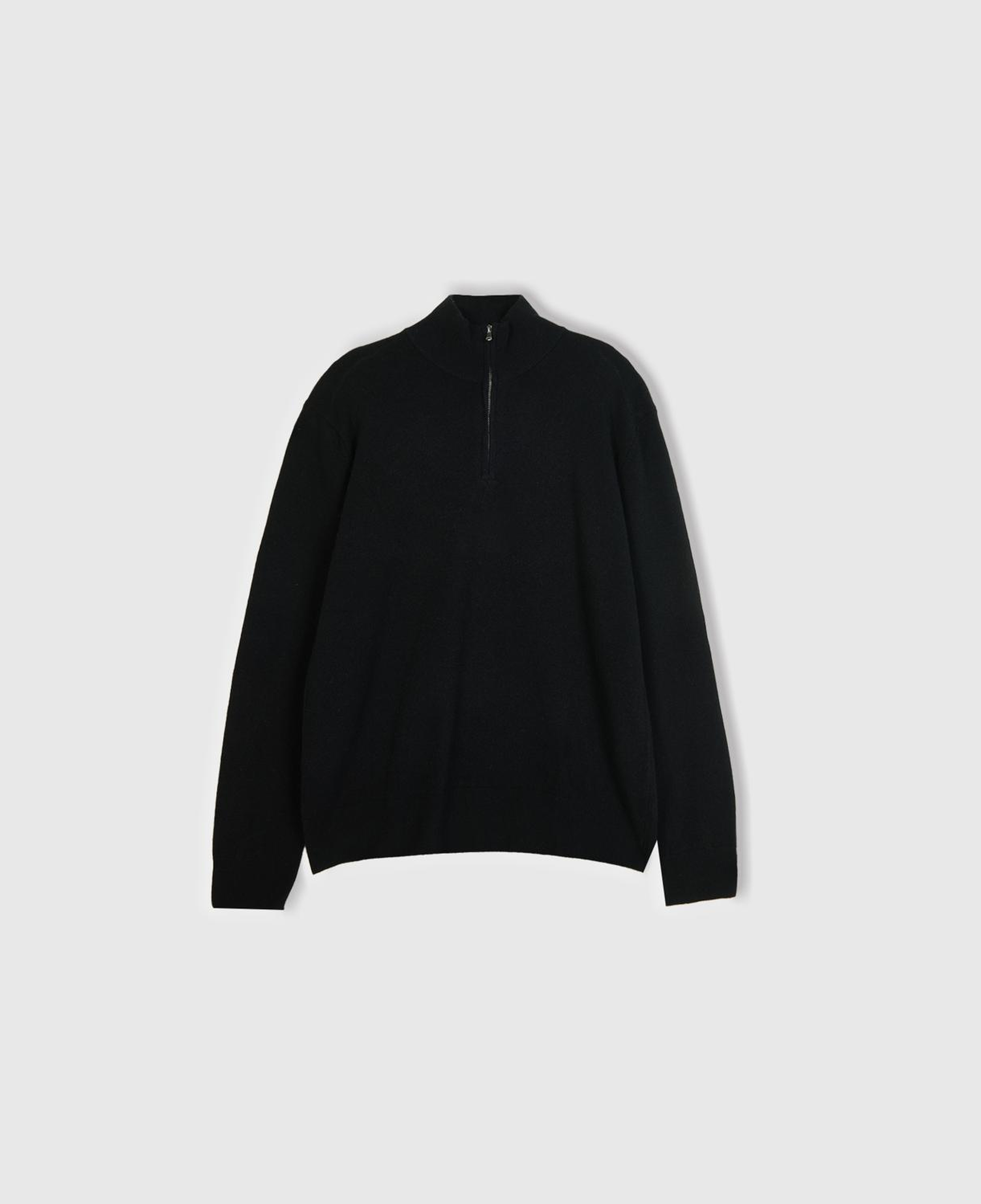 Erkek Siyah %100 Merino Yarım Fermuarlı Yakalı Kazak