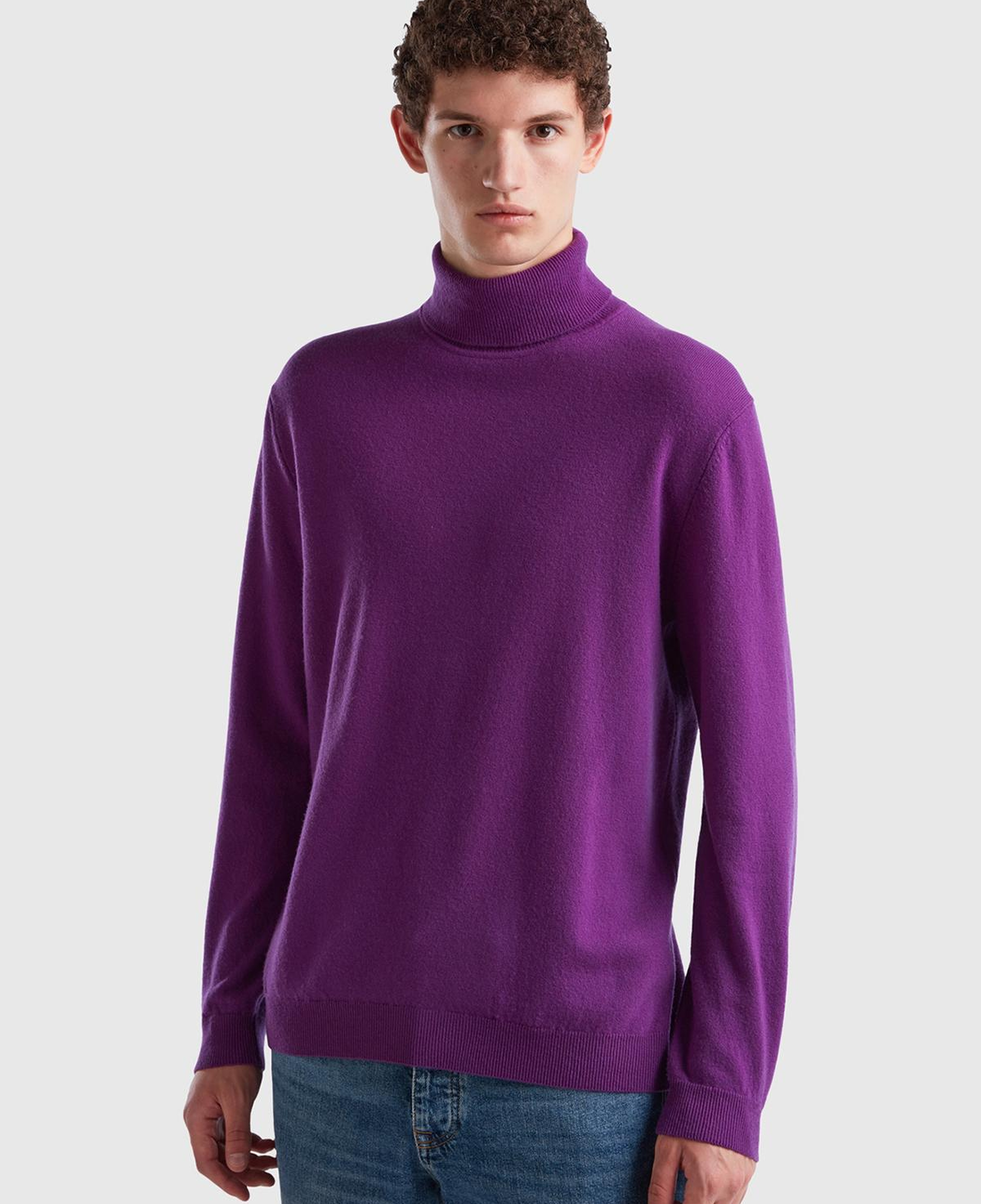 Erkek Mor Boğazlı Merino Kazak