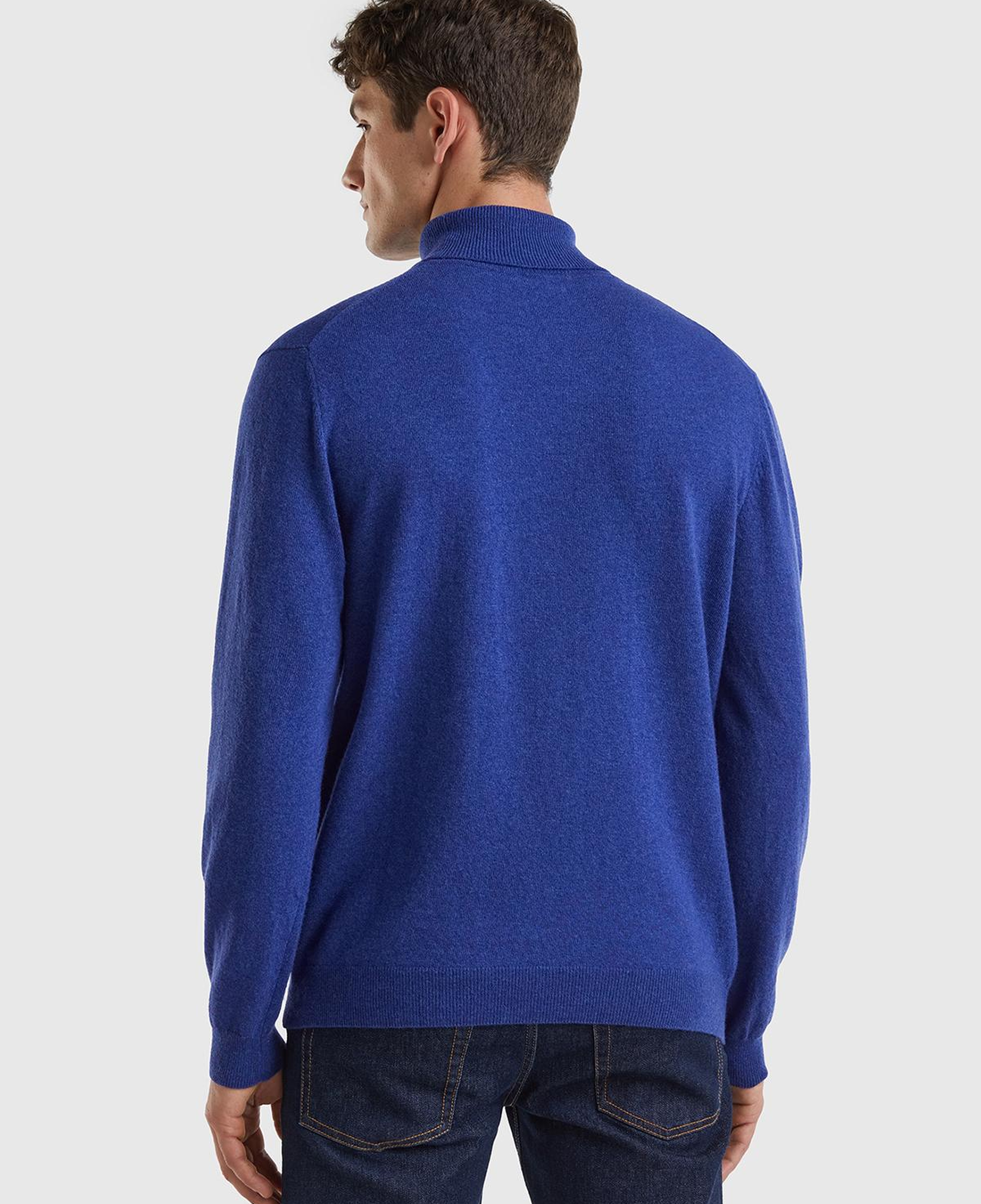 Erkek Mavi Melanj Boğazlı Merino Kazak