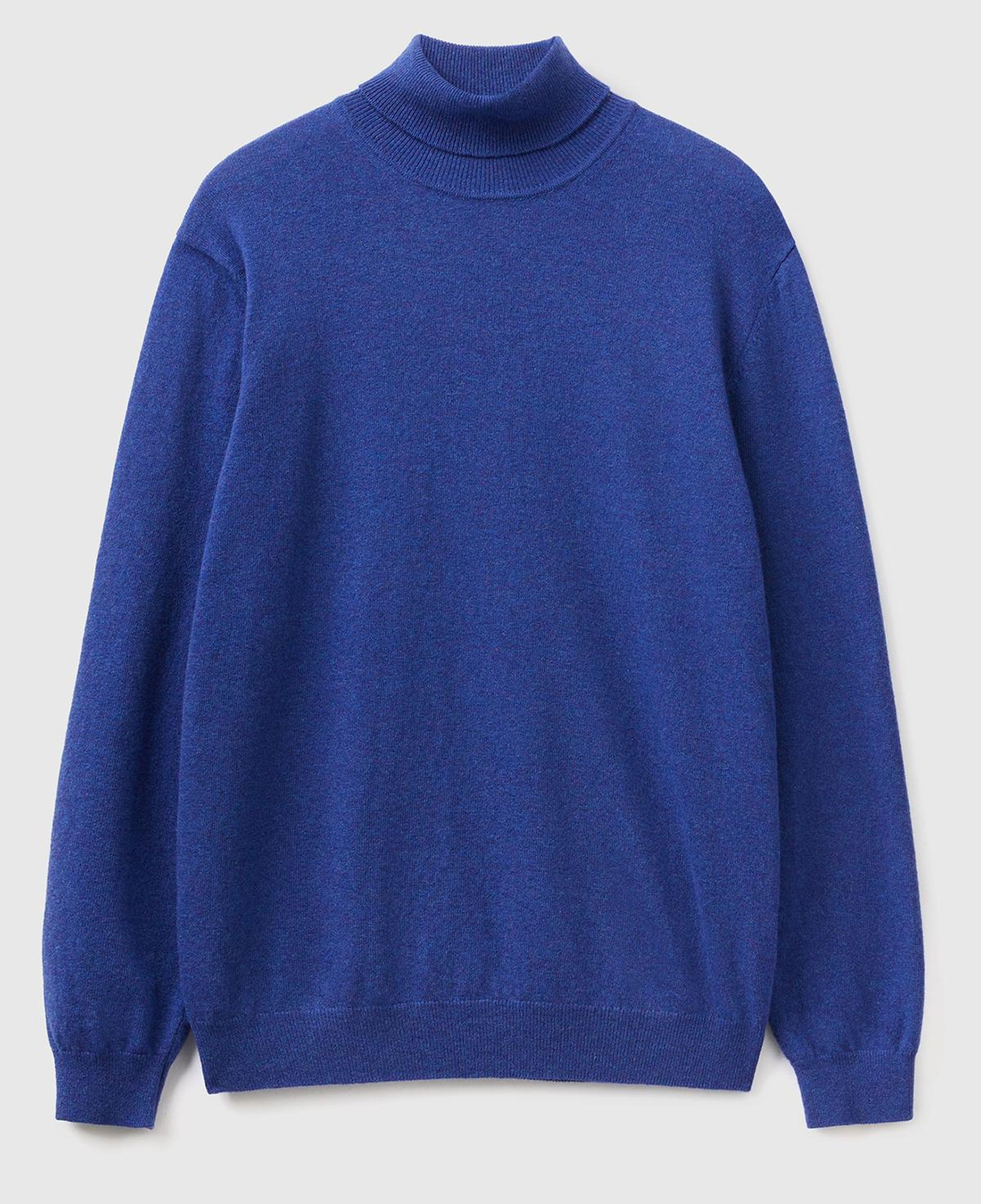 Erkek Mavi Melanj Boğazlı Merino Kazak