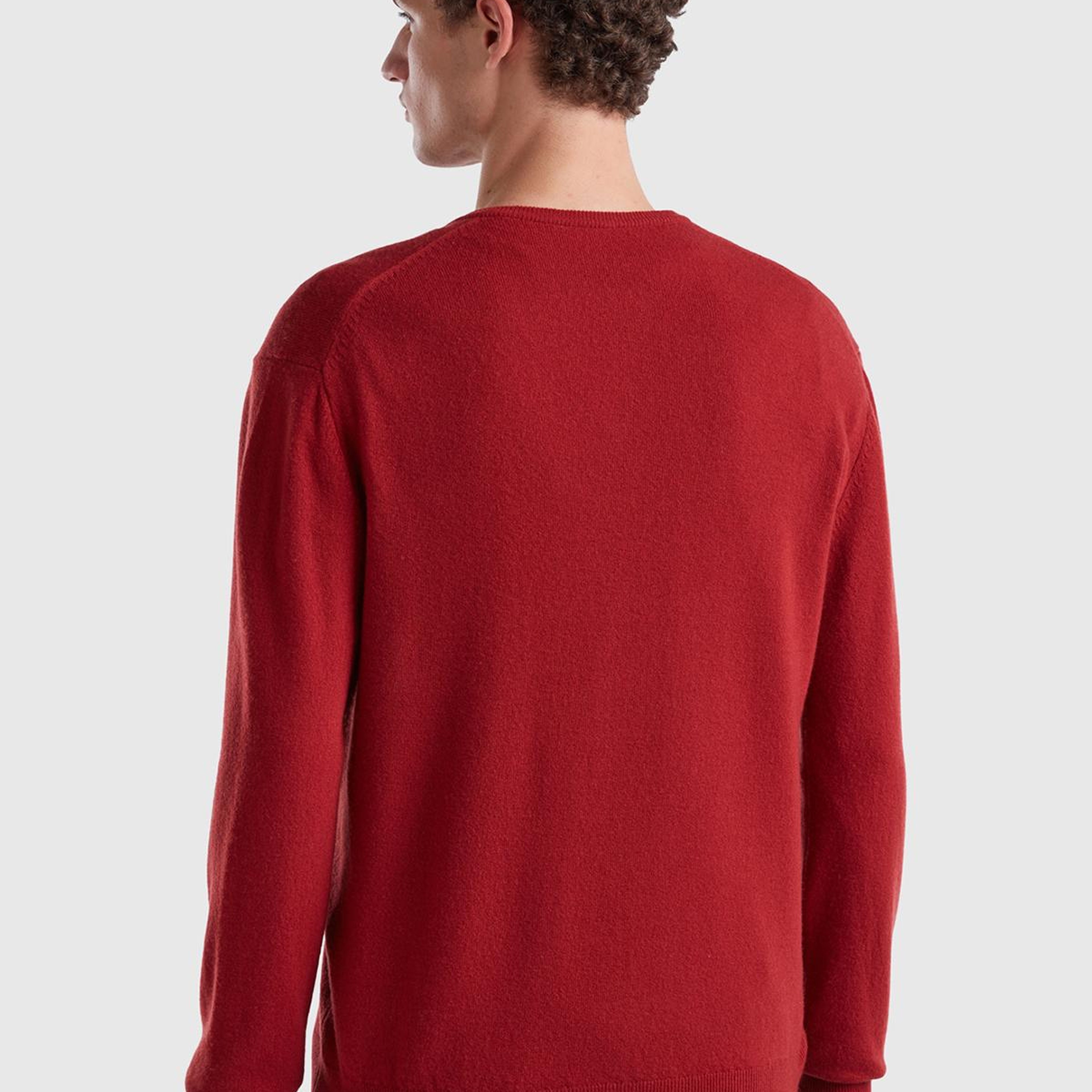 Erkek Bordo V Yaka Merino Kazak