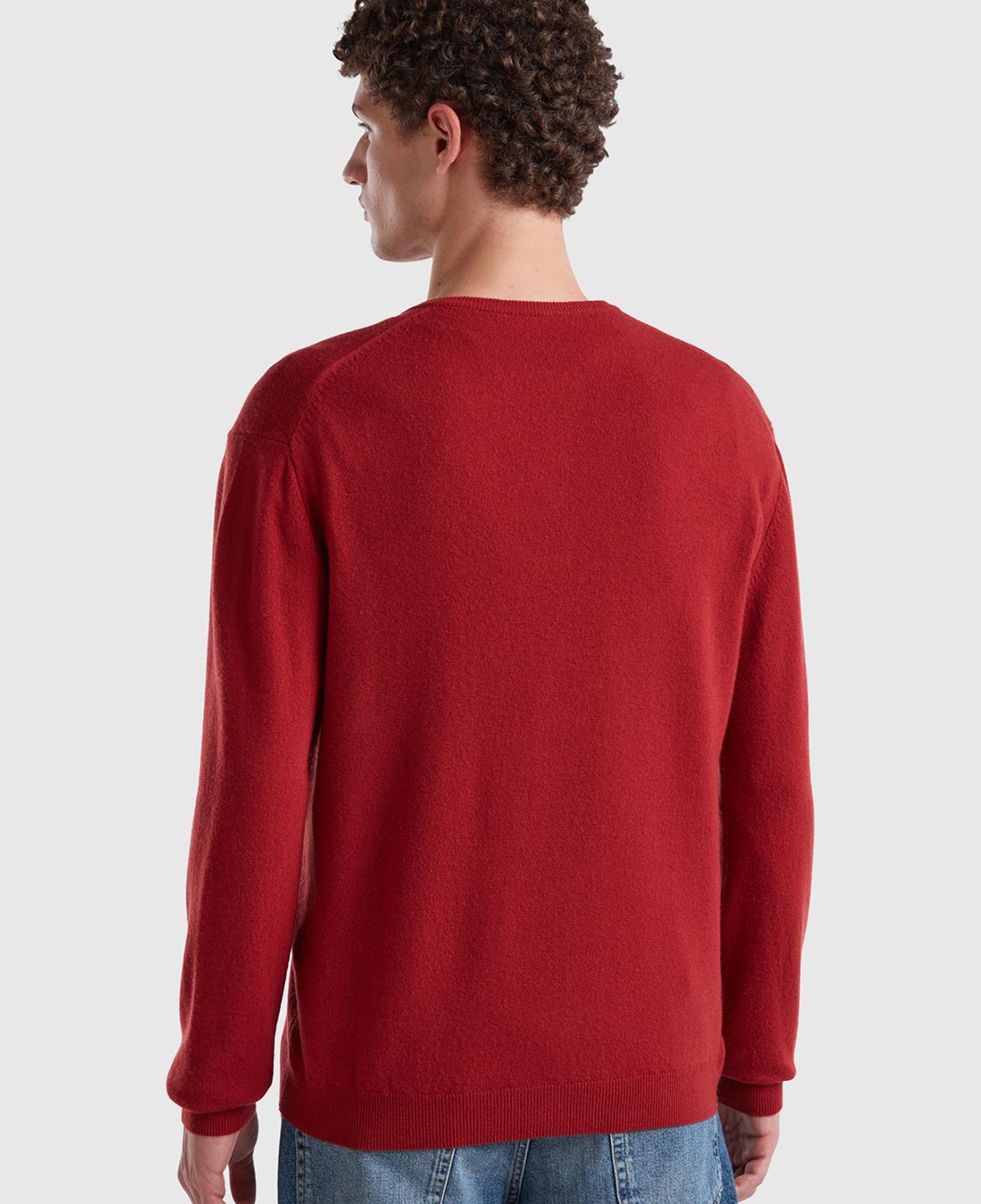 Erkek Bordo V Yaka Merino Kazak