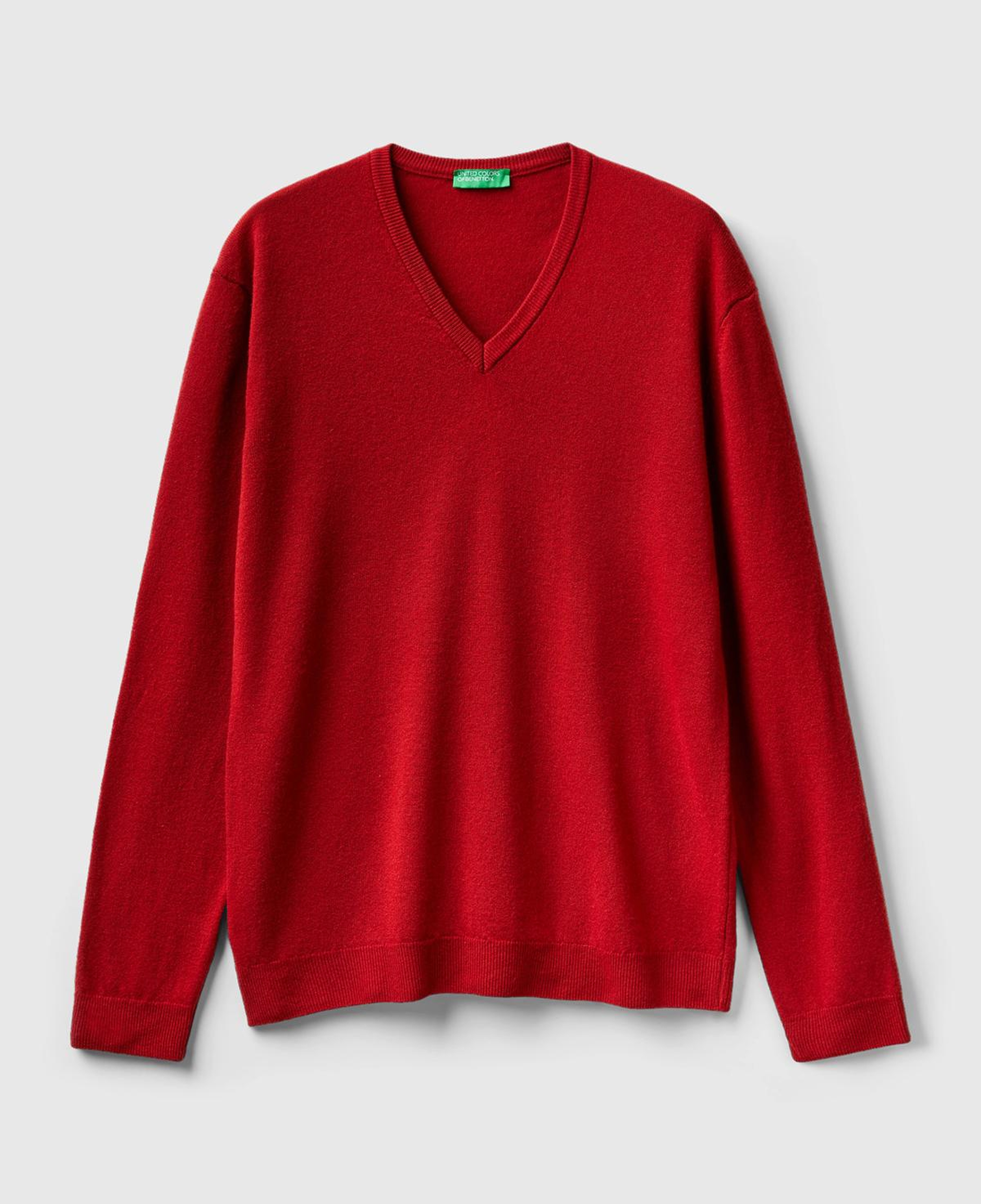 Erkek Bordo V Yaka Merino Kazak