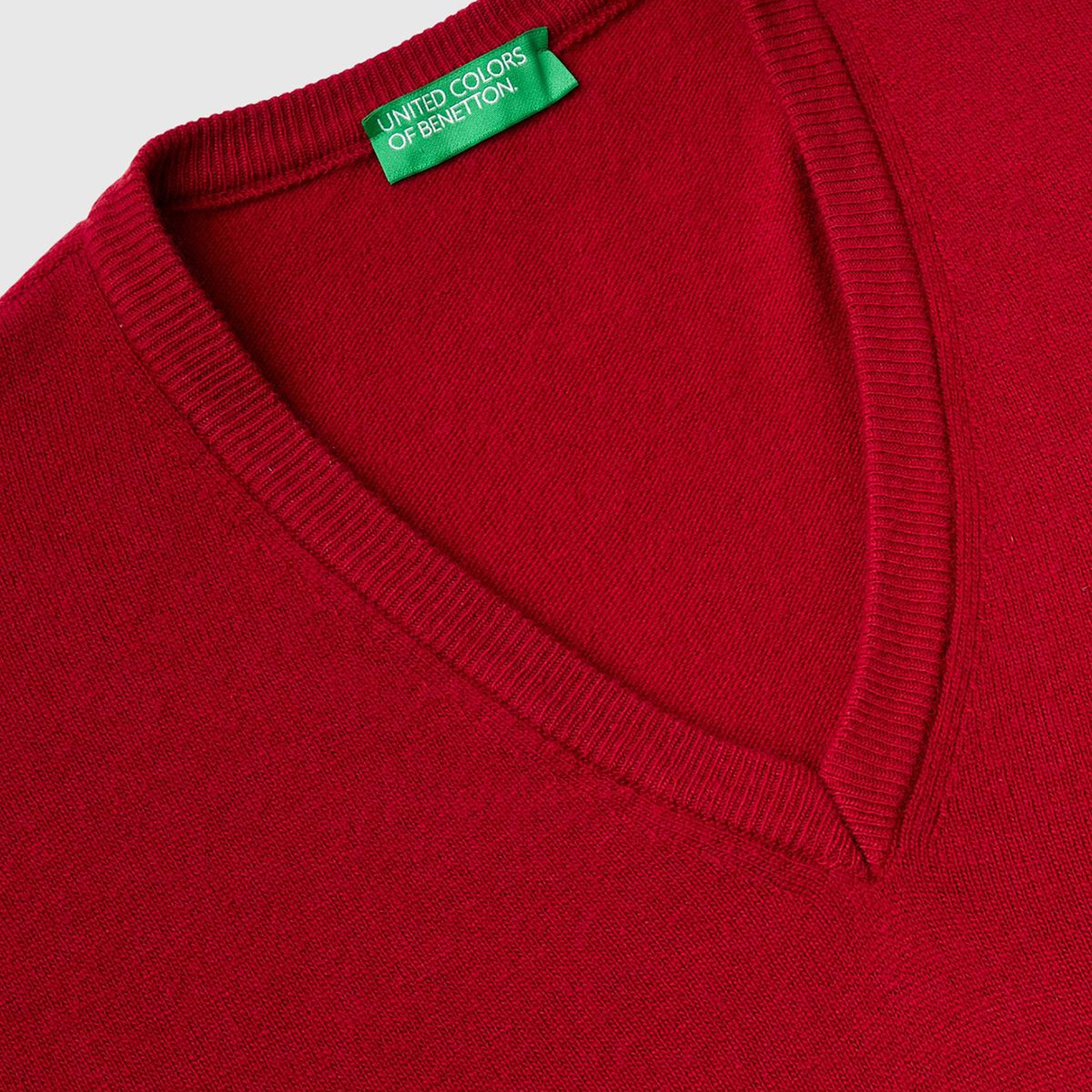 Erkek Bordo V Yaka Merino Kazak