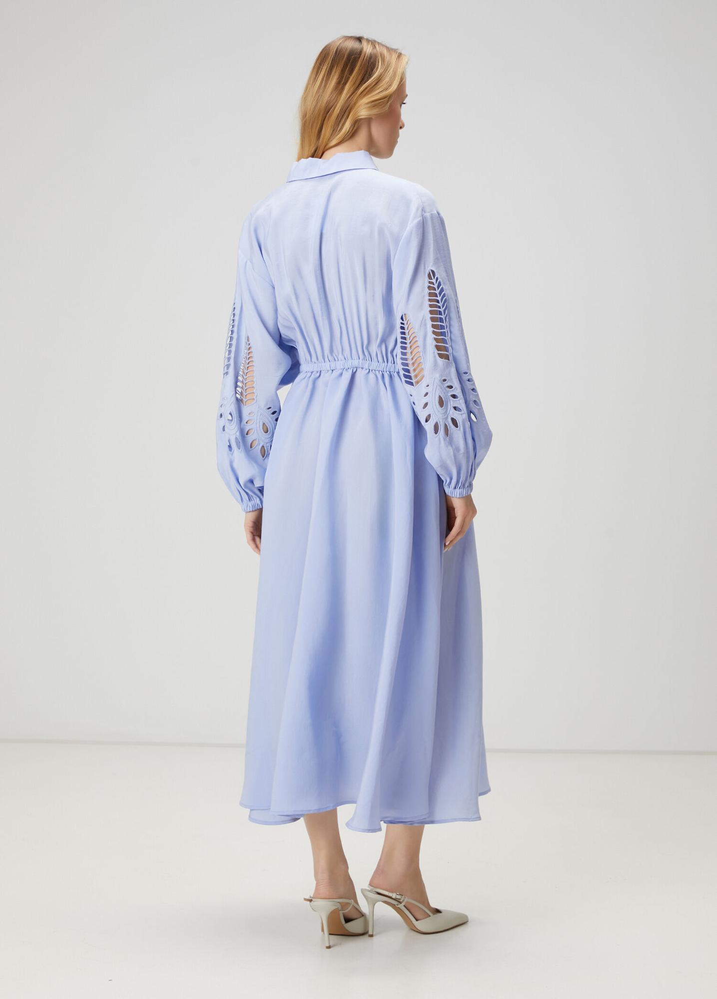 Beymen Club Kadın Mavi Nakışlı Midi Gömlek Elbise