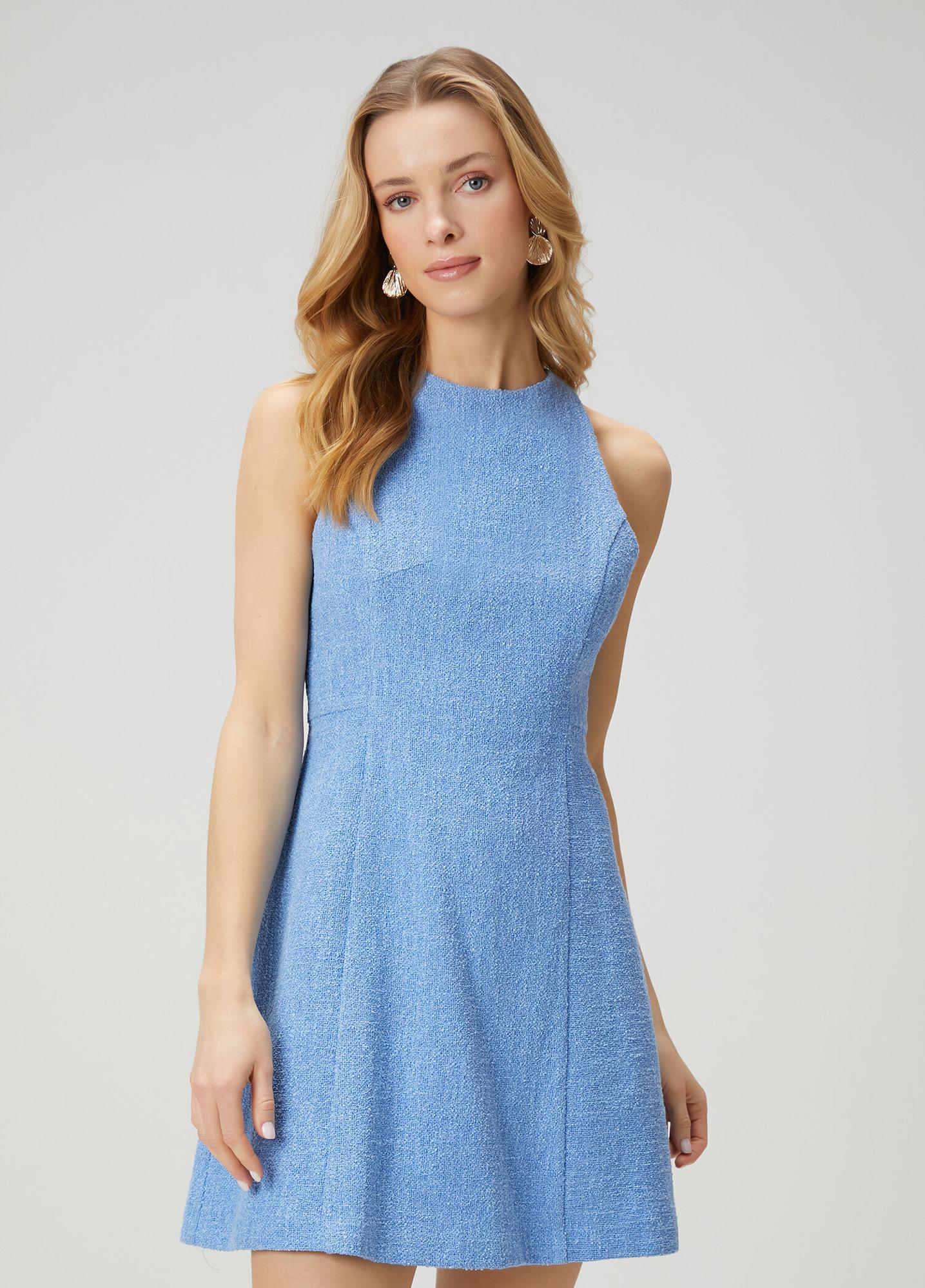 Beymen Club Kadın Mavi Mini Tweed Elbise