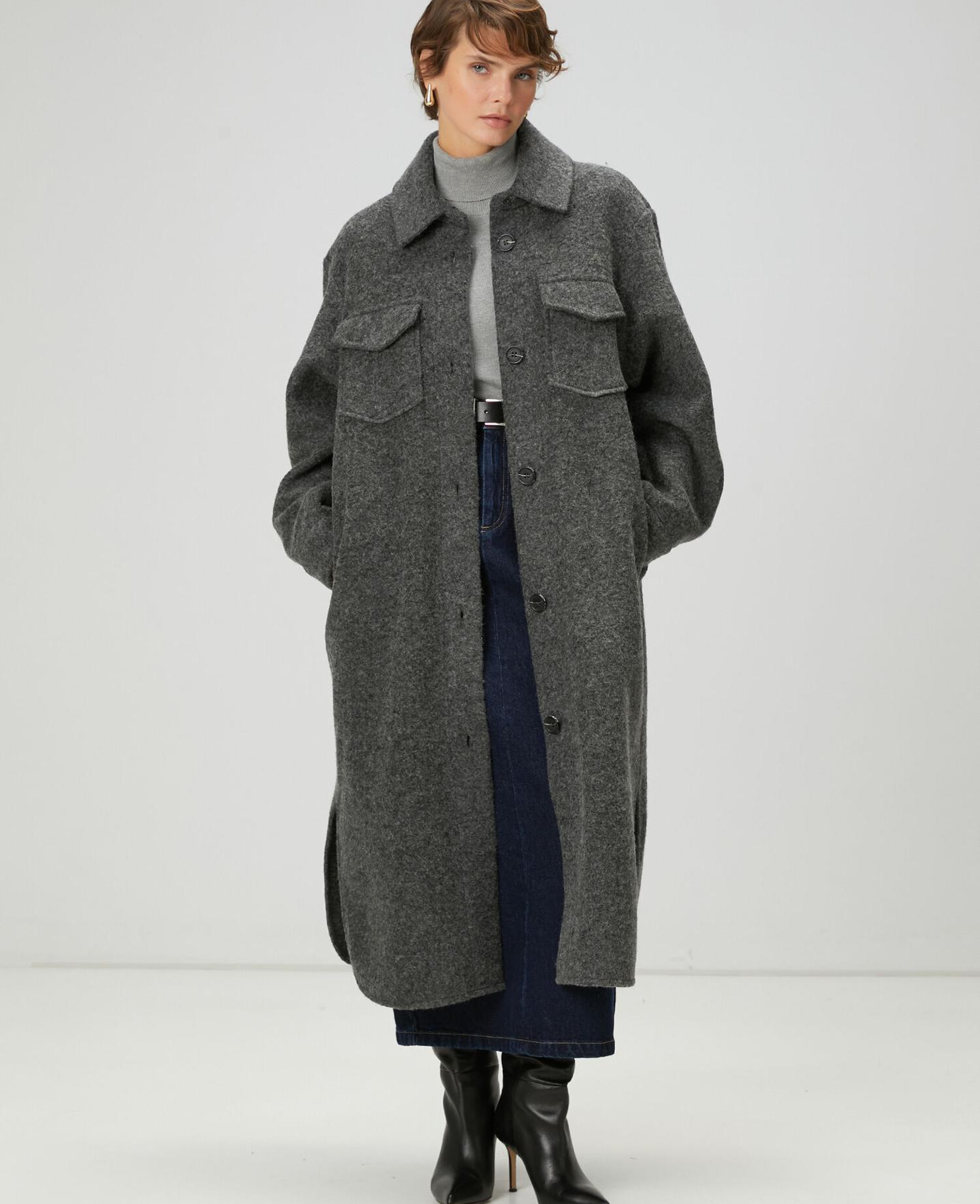 Beymen Club Kadın Gri Yıldız Nakışlı Uzun Yün Dış Gömlek