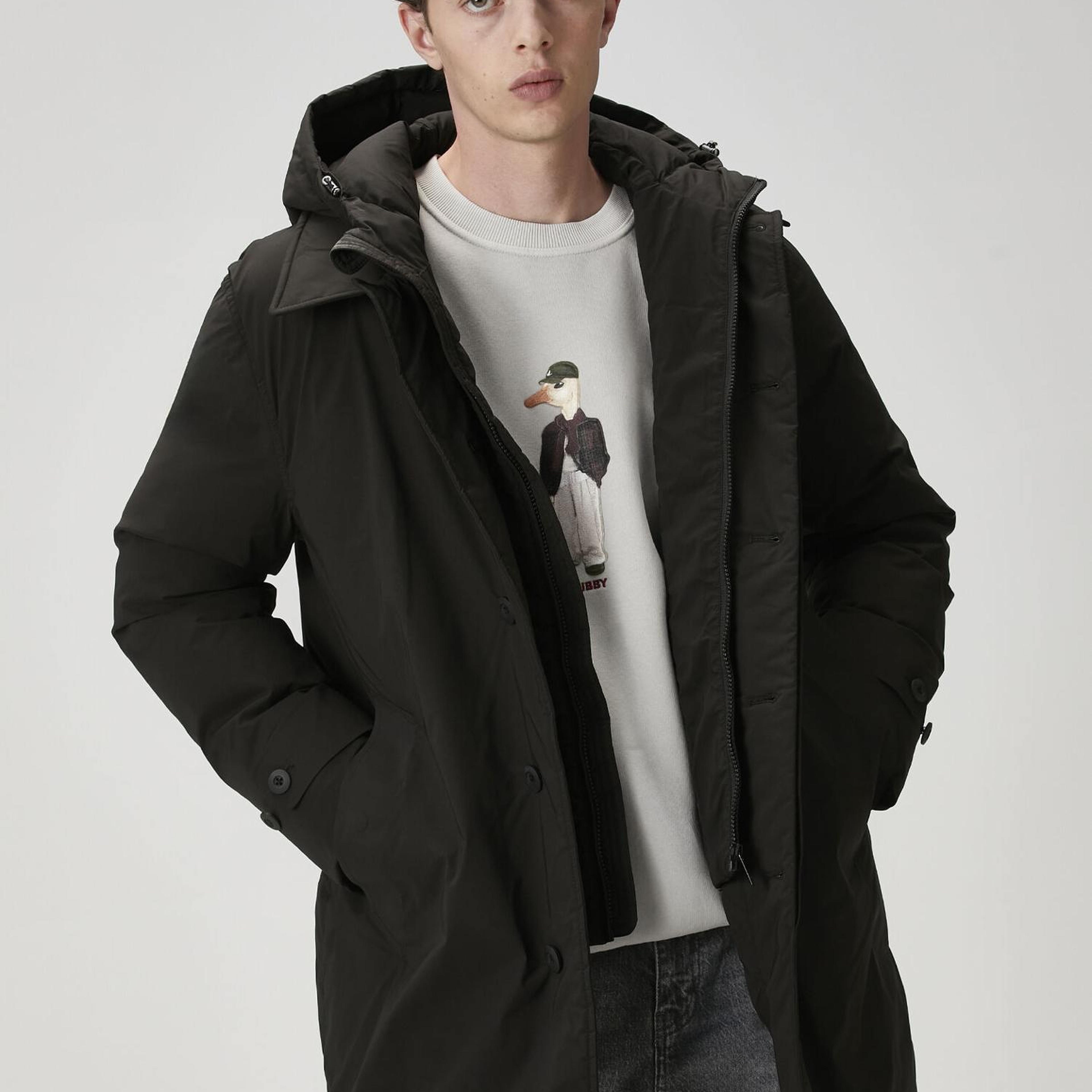 Beymen Club Erkek Siyah Kapüşonlu Kaban