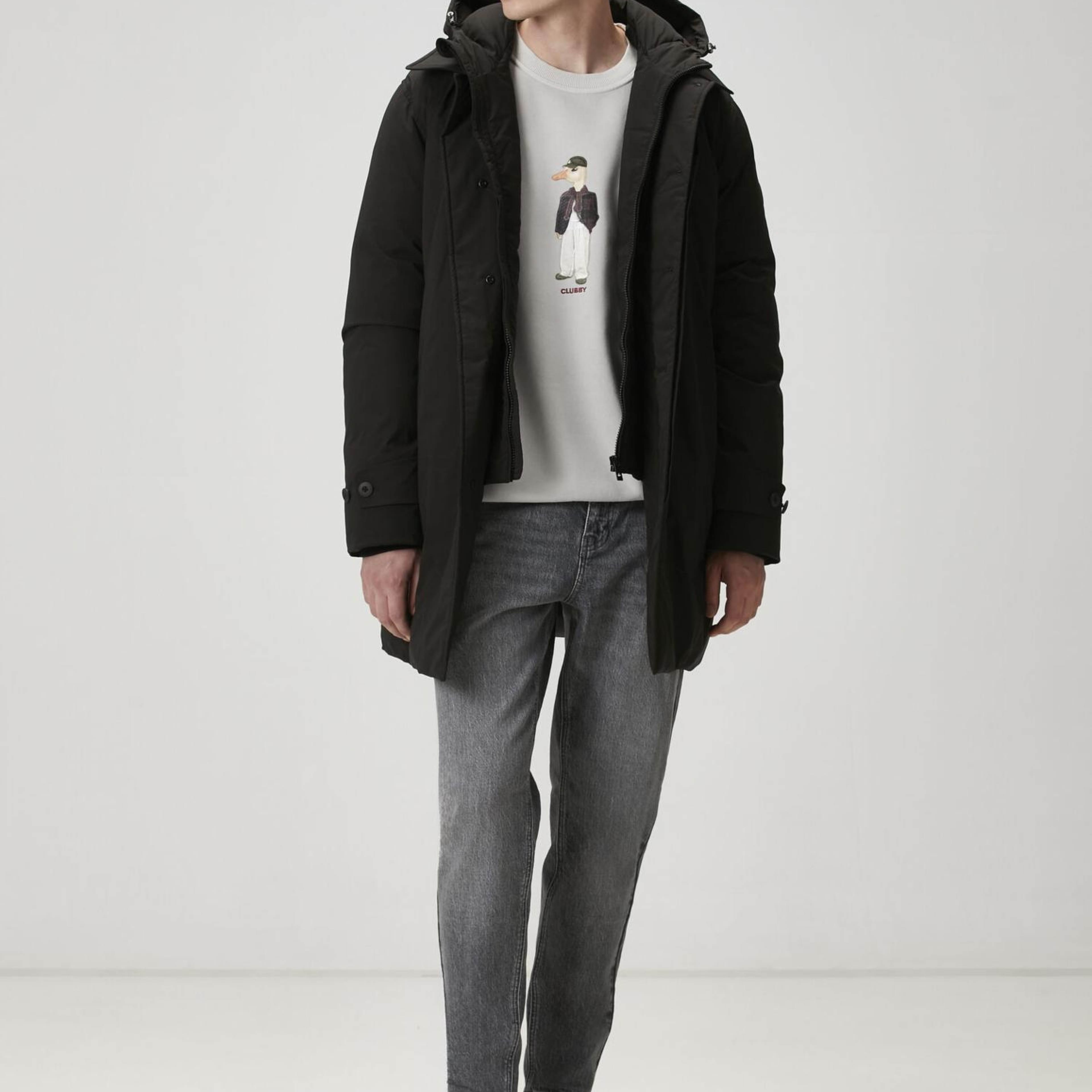 Beymen Club Erkek Siyah Kapüşonlu Kaban