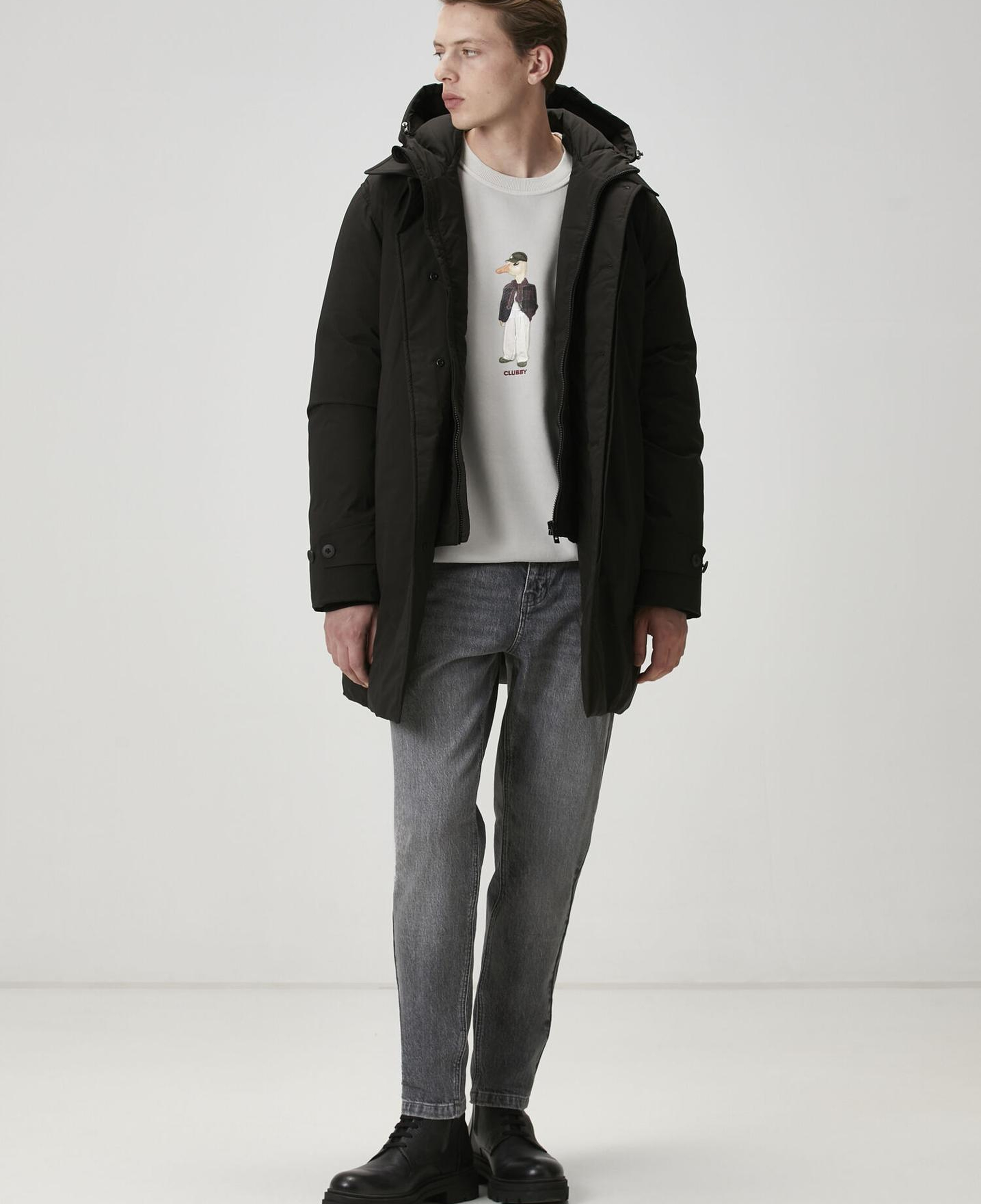 Beymen Club Erkek Siyah Kapüşonlu Kaban