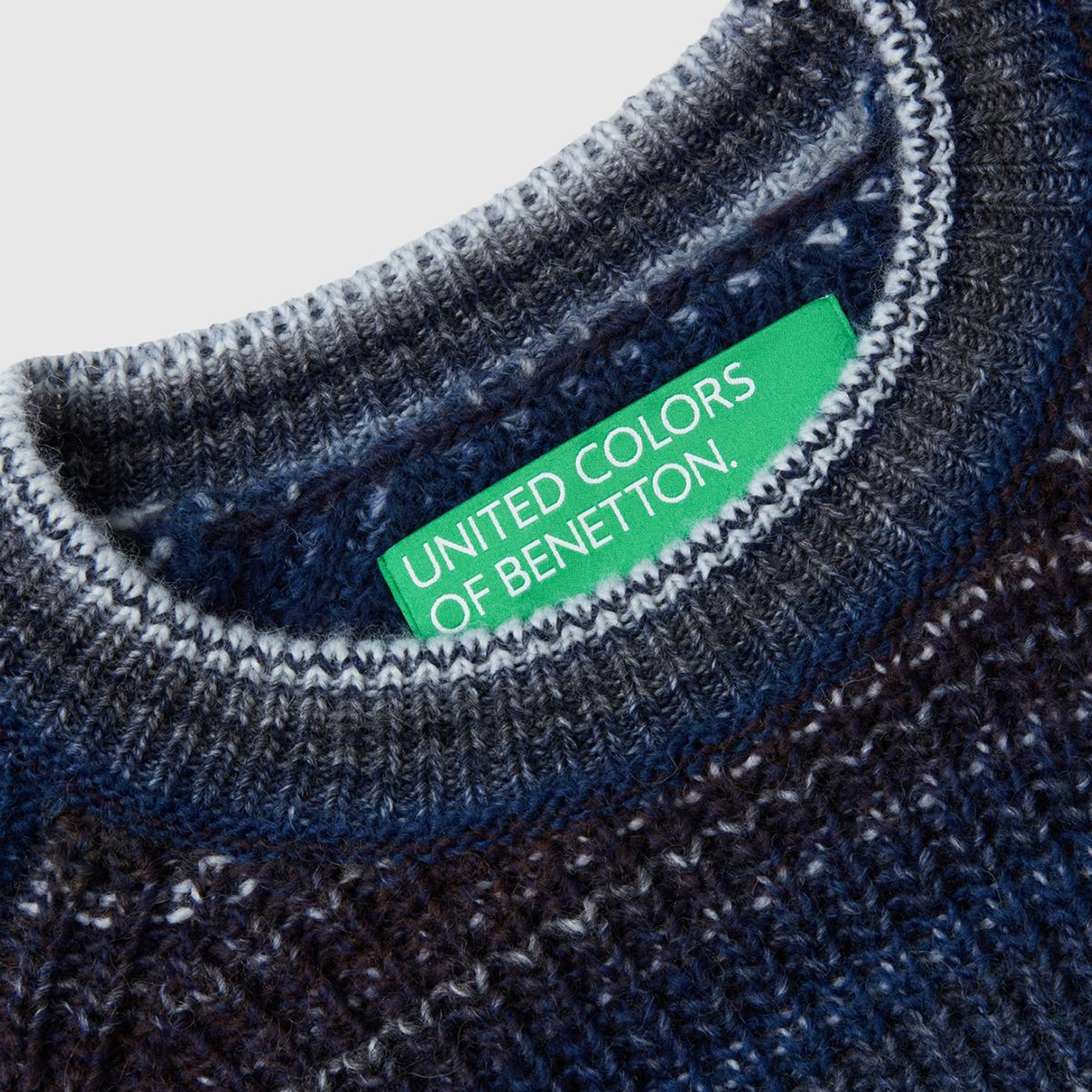 Erkek Lacivert Yün Karışımlı Raglan Kol Renkli Kazak