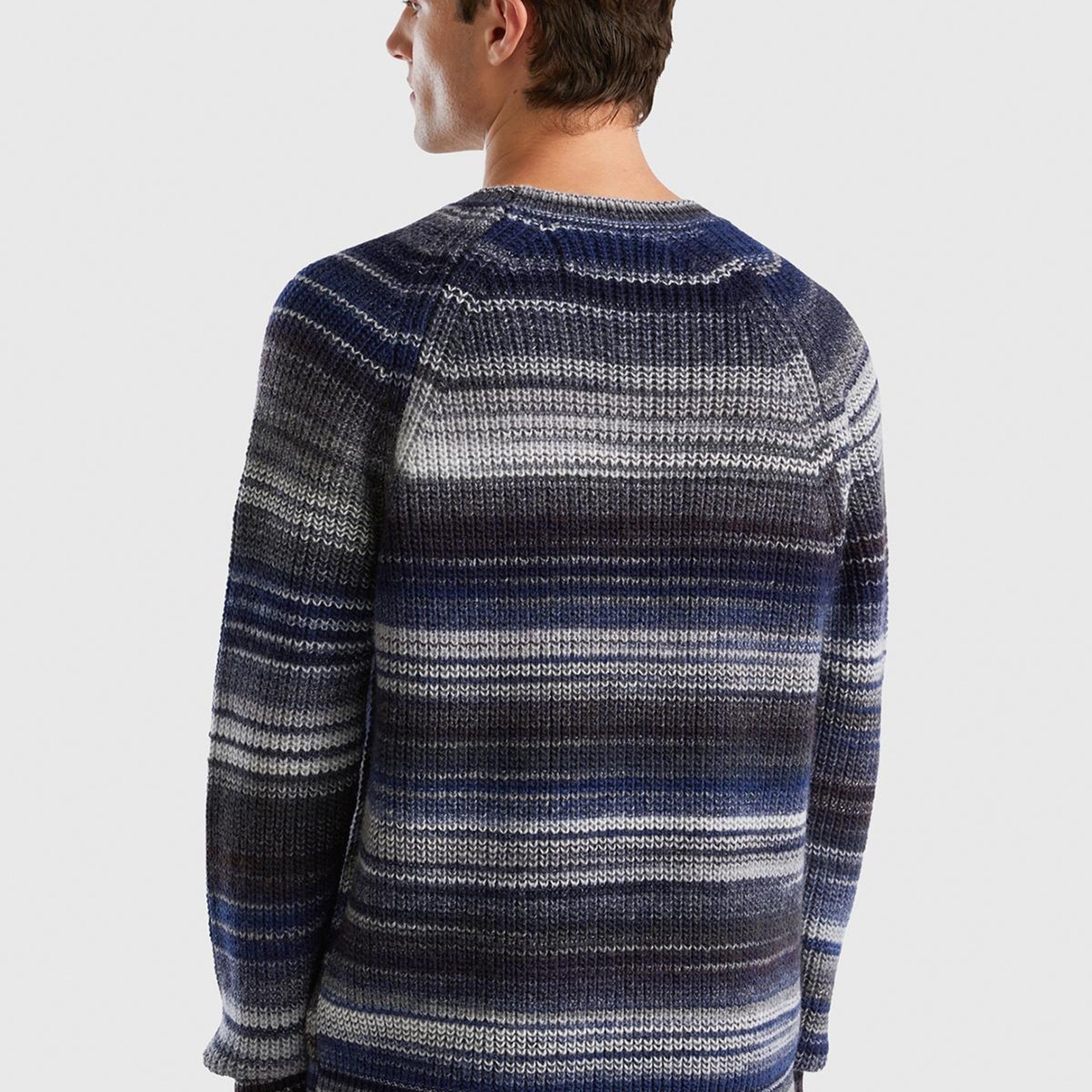 Erkek Lacivert Yün Karışımlı Raglan Kol Renkli Kazak