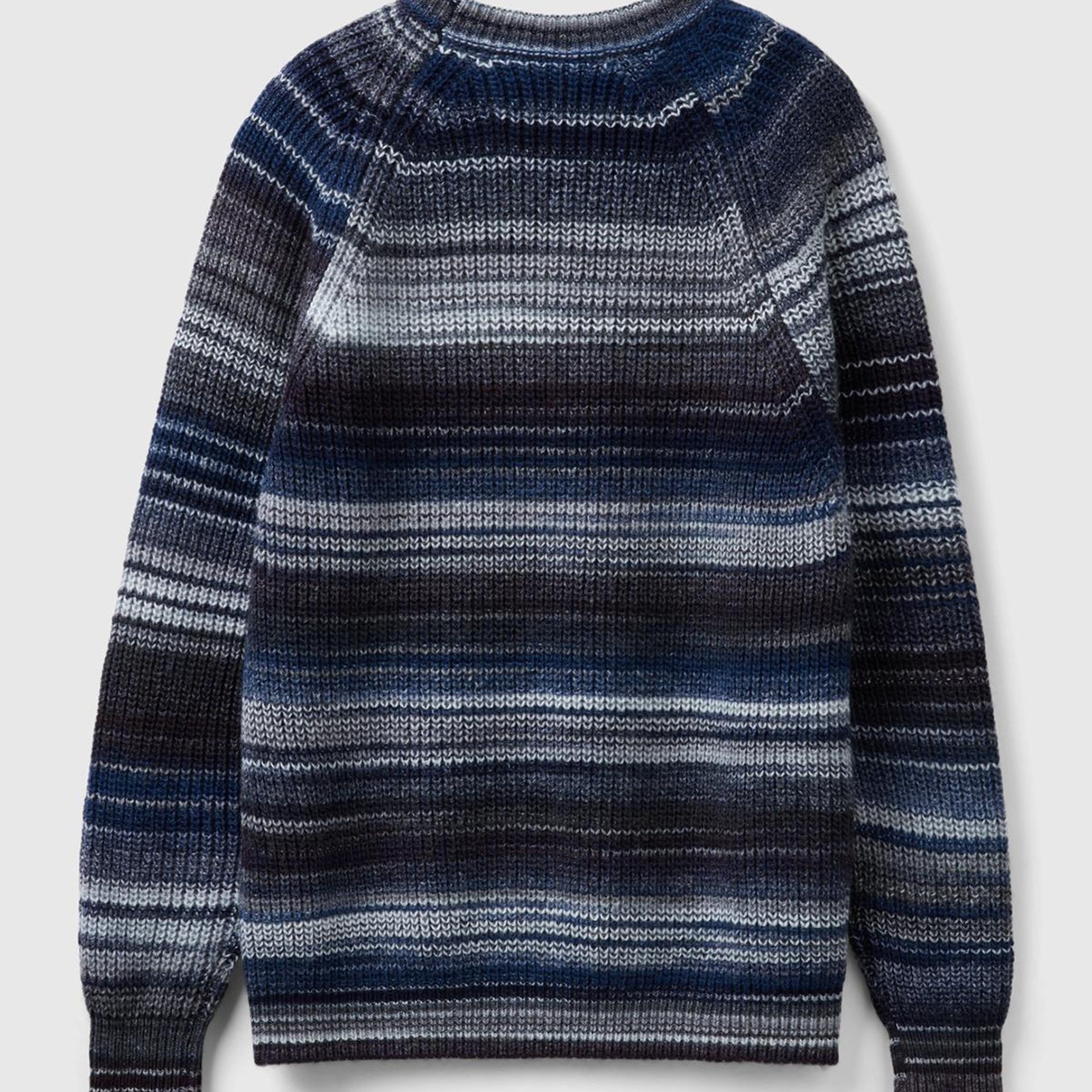 Erkek Lacivert Yün Karışımlı Raglan Kol Renkli Kazak